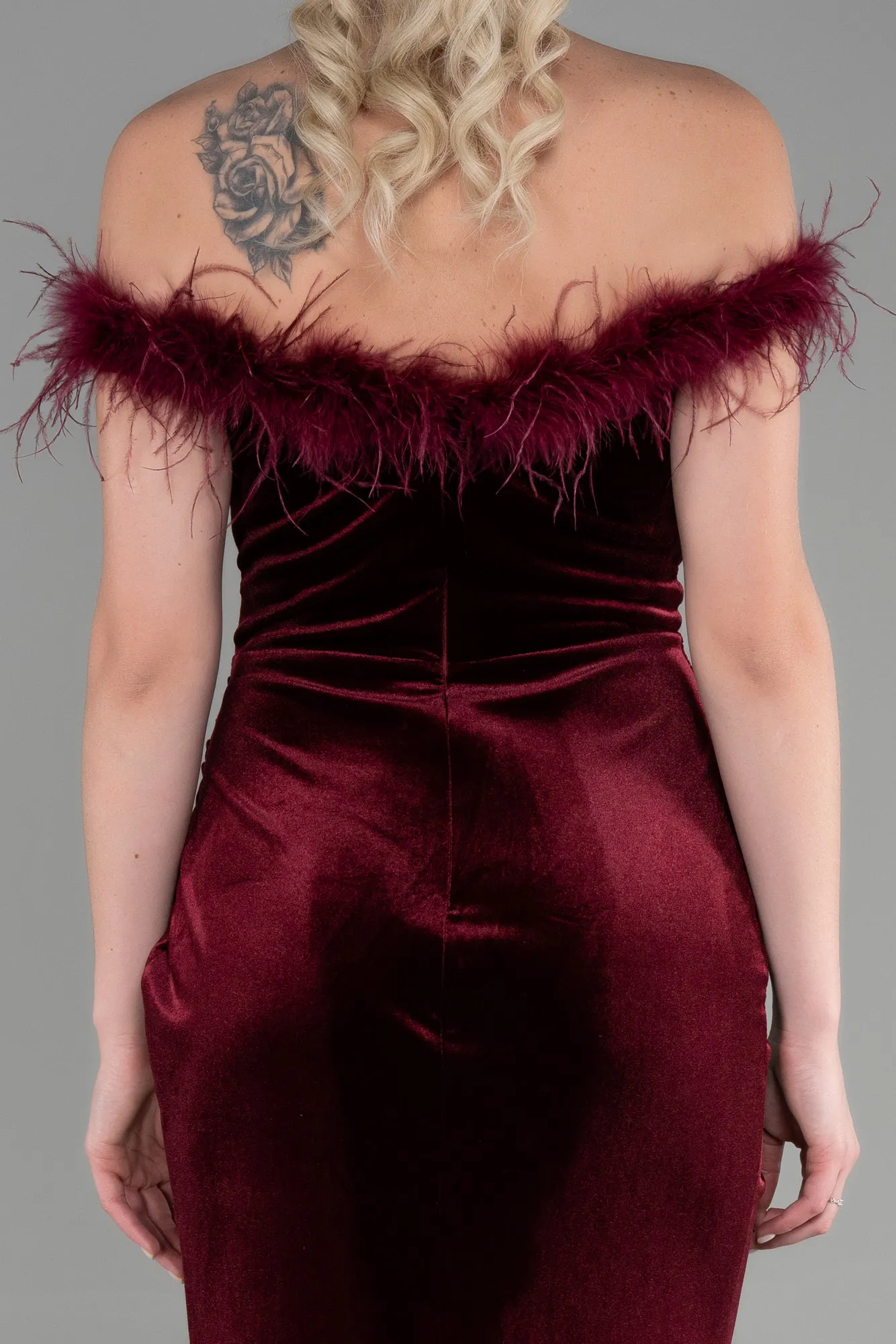 Burgundy-Long Velvet Mermaid Evening Dress ABU3392