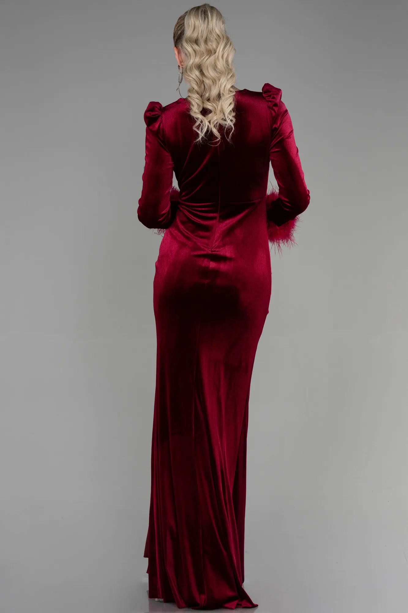 Burgundy-Long Velvet Mermaid Prom Dress ABU3393