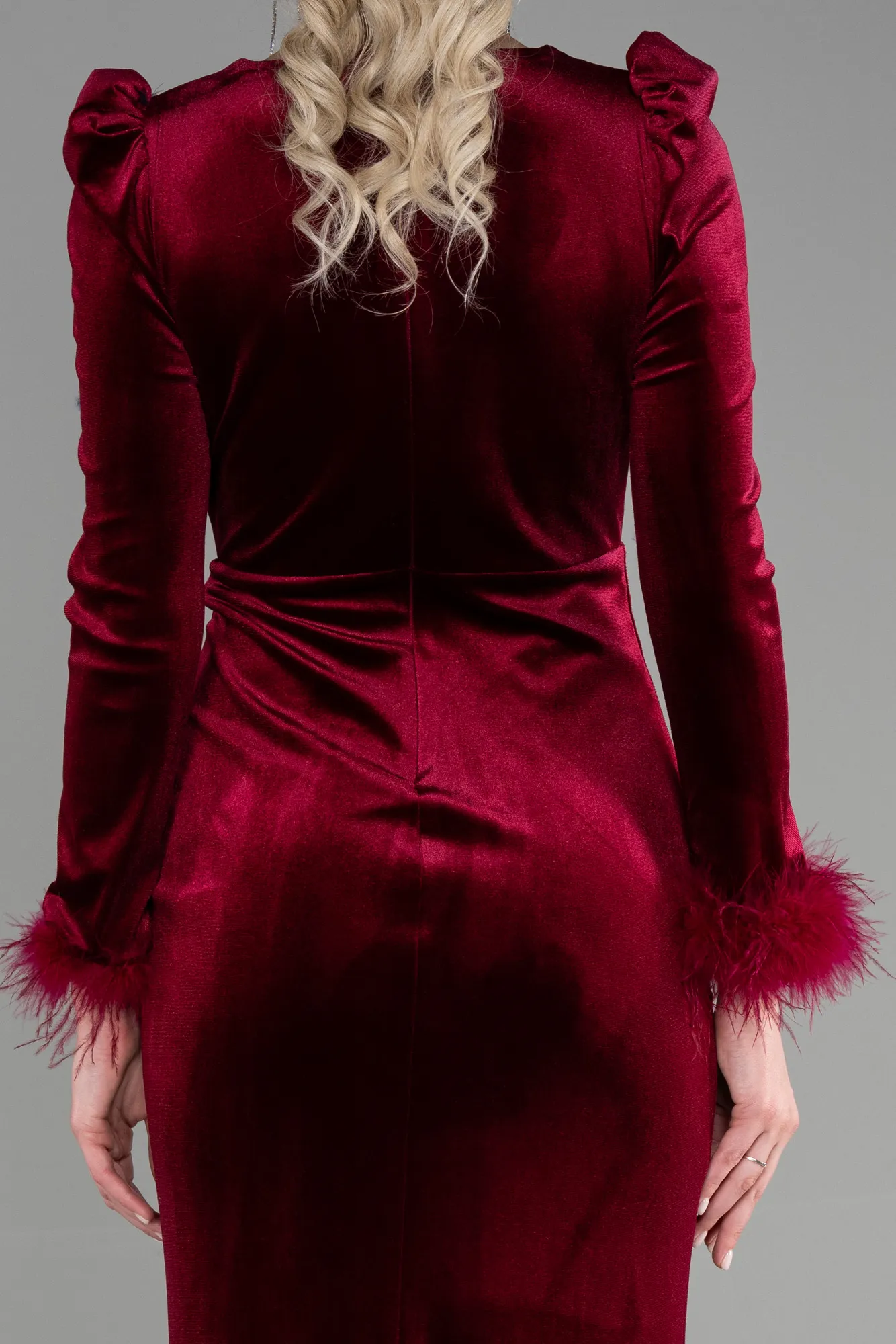 Burgundy-Long Velvet Mermaid Prom Dress ABU3393