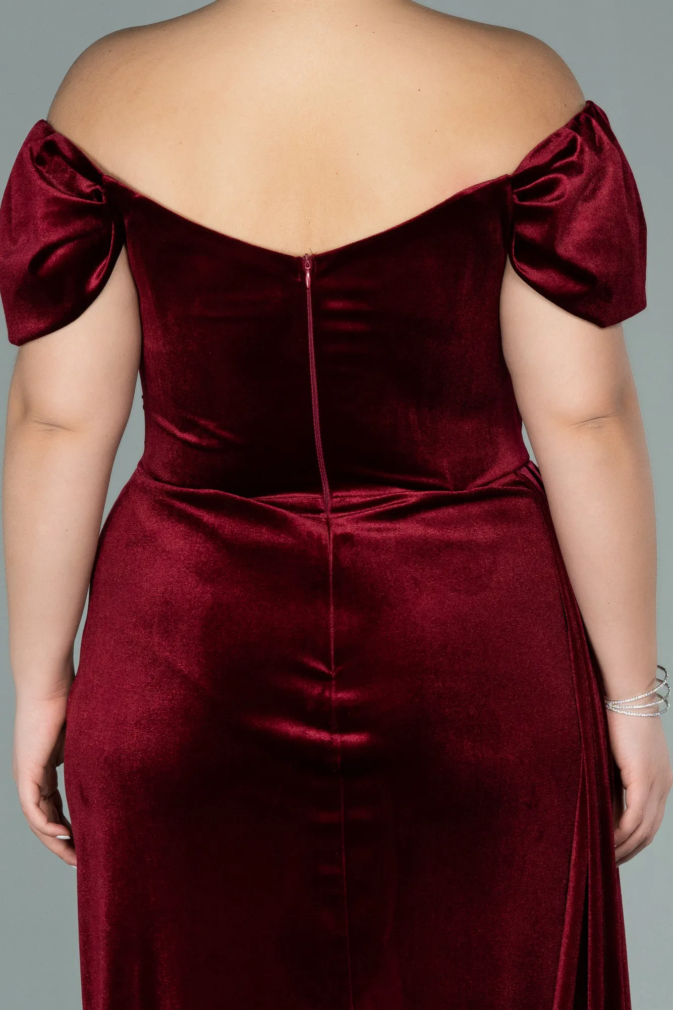 Burgundy-Long Velvet Oversized Evening Dress ABU1991