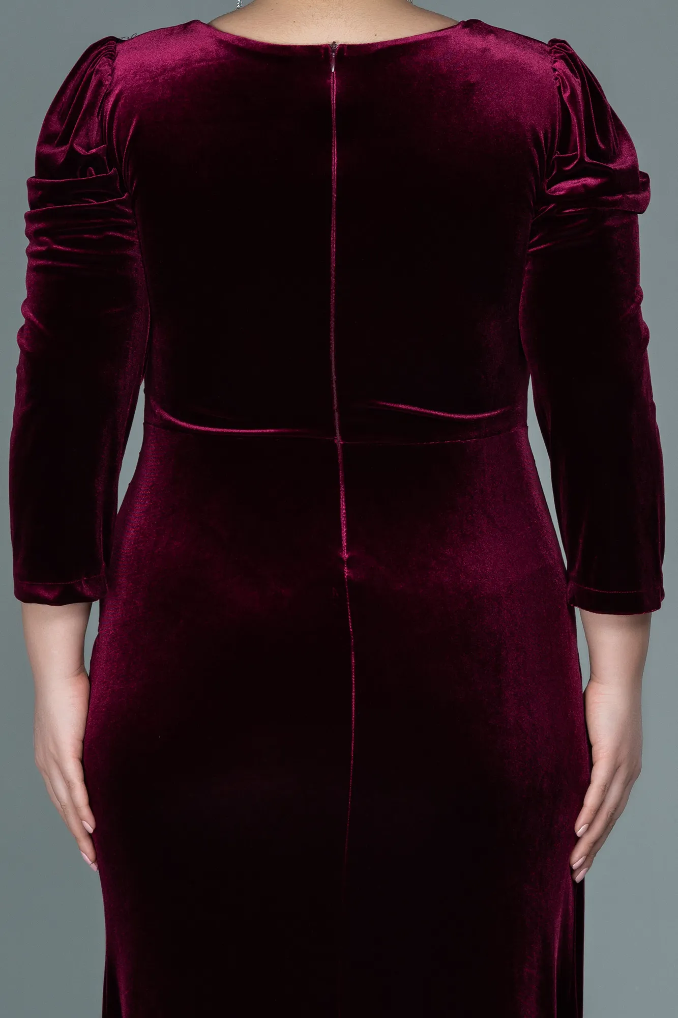 Burgundy-Long Velvet Plus Size Evening Dress ABU2697