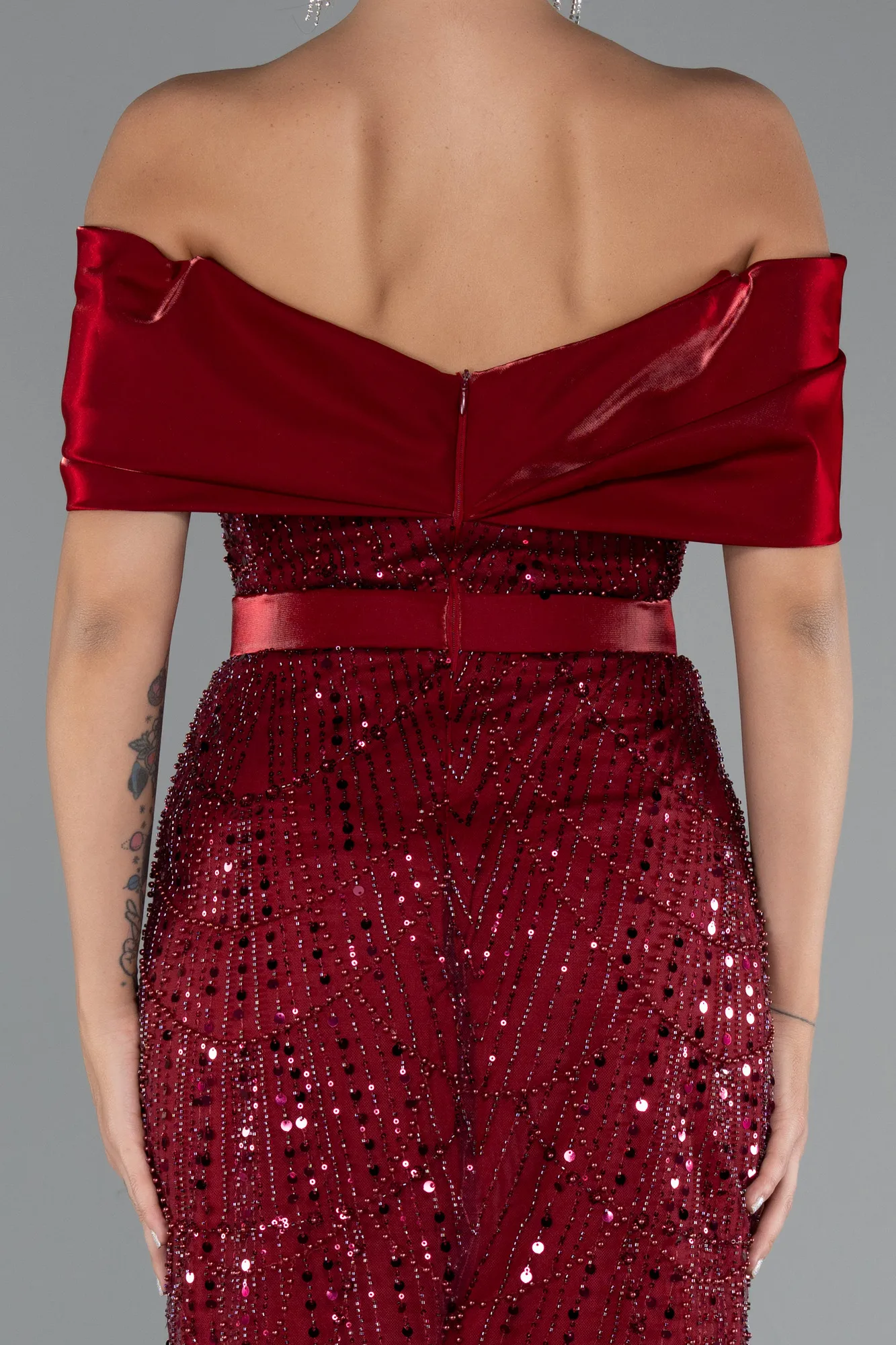 Burgundy-Midi Beaded Party Dress ABK2453