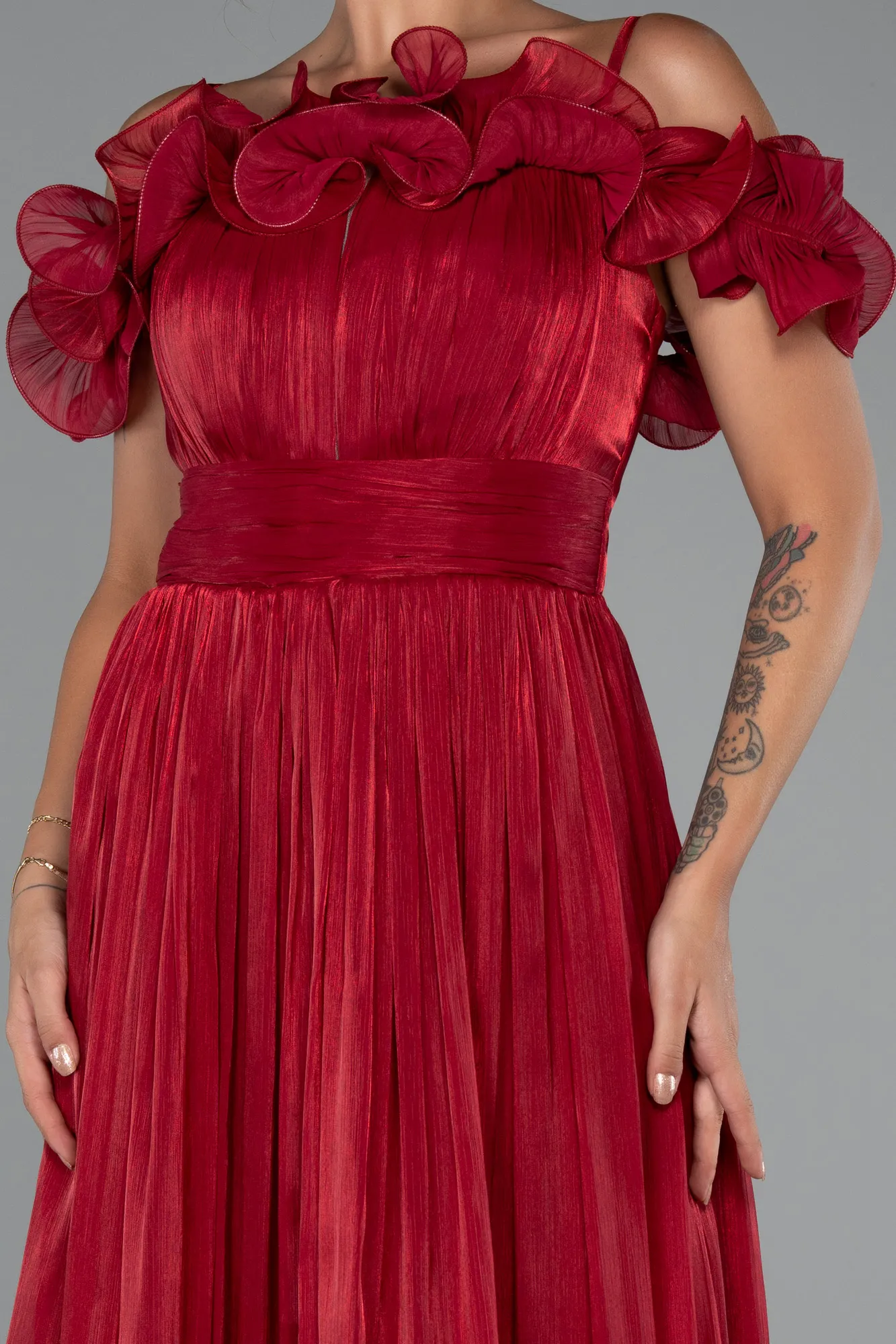Burgundy-Midi Chiffon Cocktail Dress ABK2425