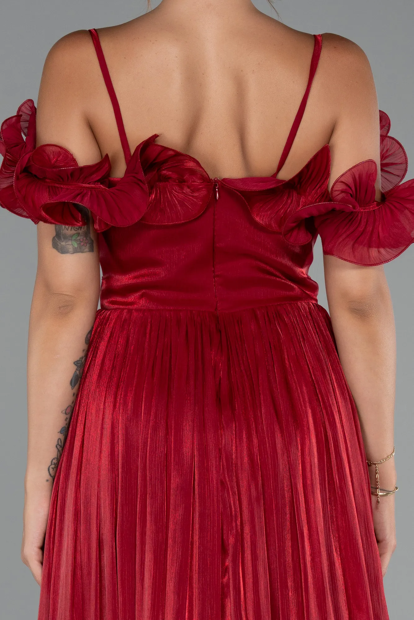 Burgundy-Midi Chiffon Cocktail Dress ABK2425