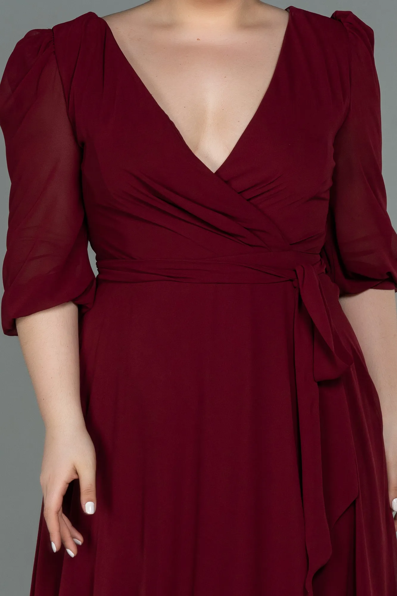 Burgundy-Midi Chiffon Oversized Evening Dress ABK1083