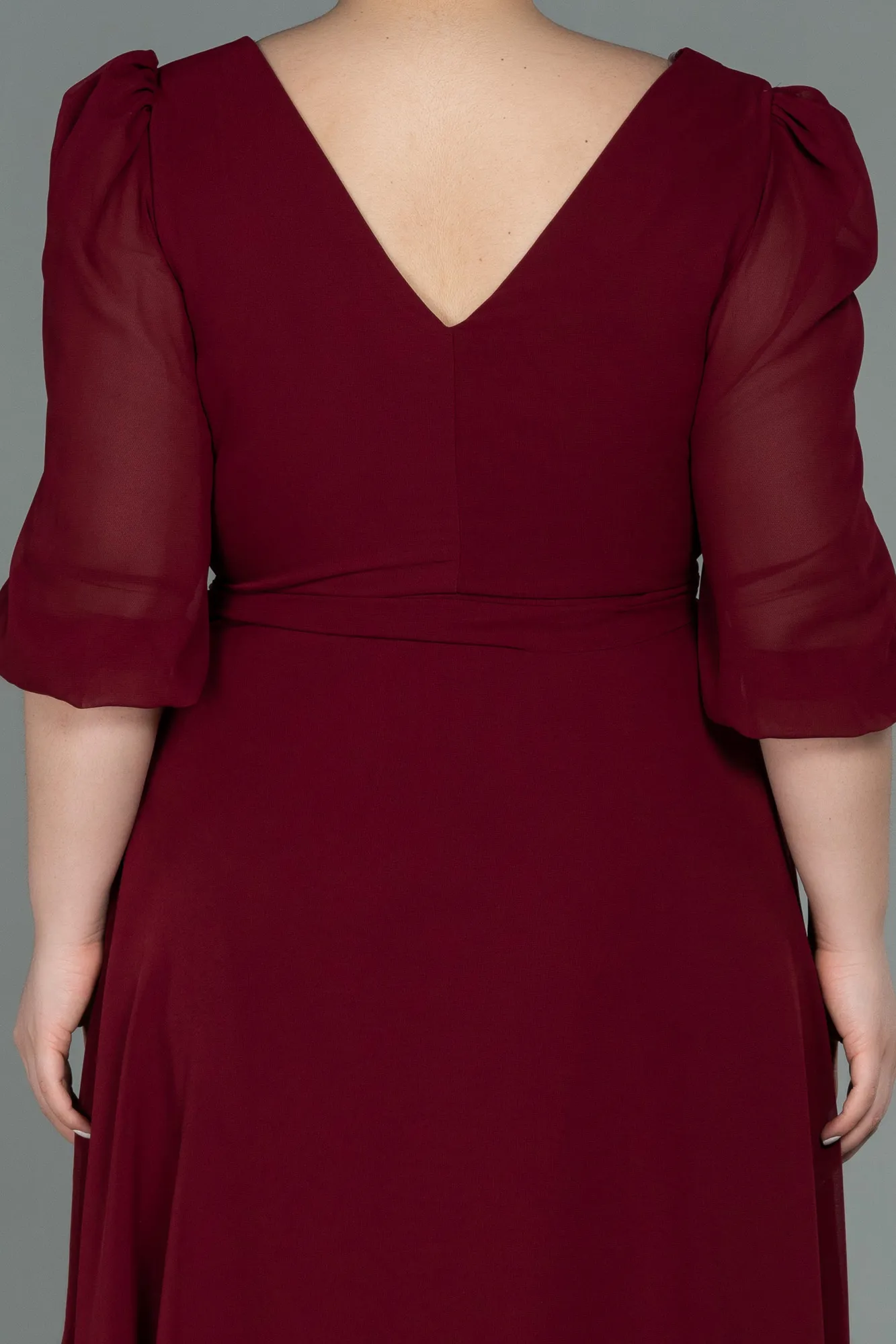 Burgundy-Midi Chiffon Oversized Evening Dress ABK1083