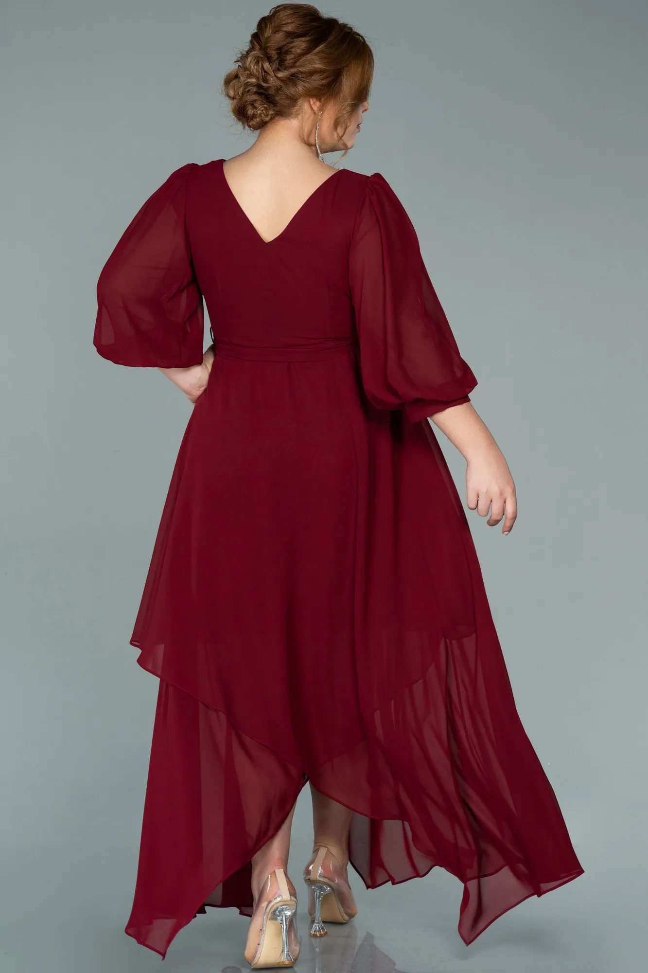 Burgundy-Midi Chiffon Oversized Evening Dress ABK1083