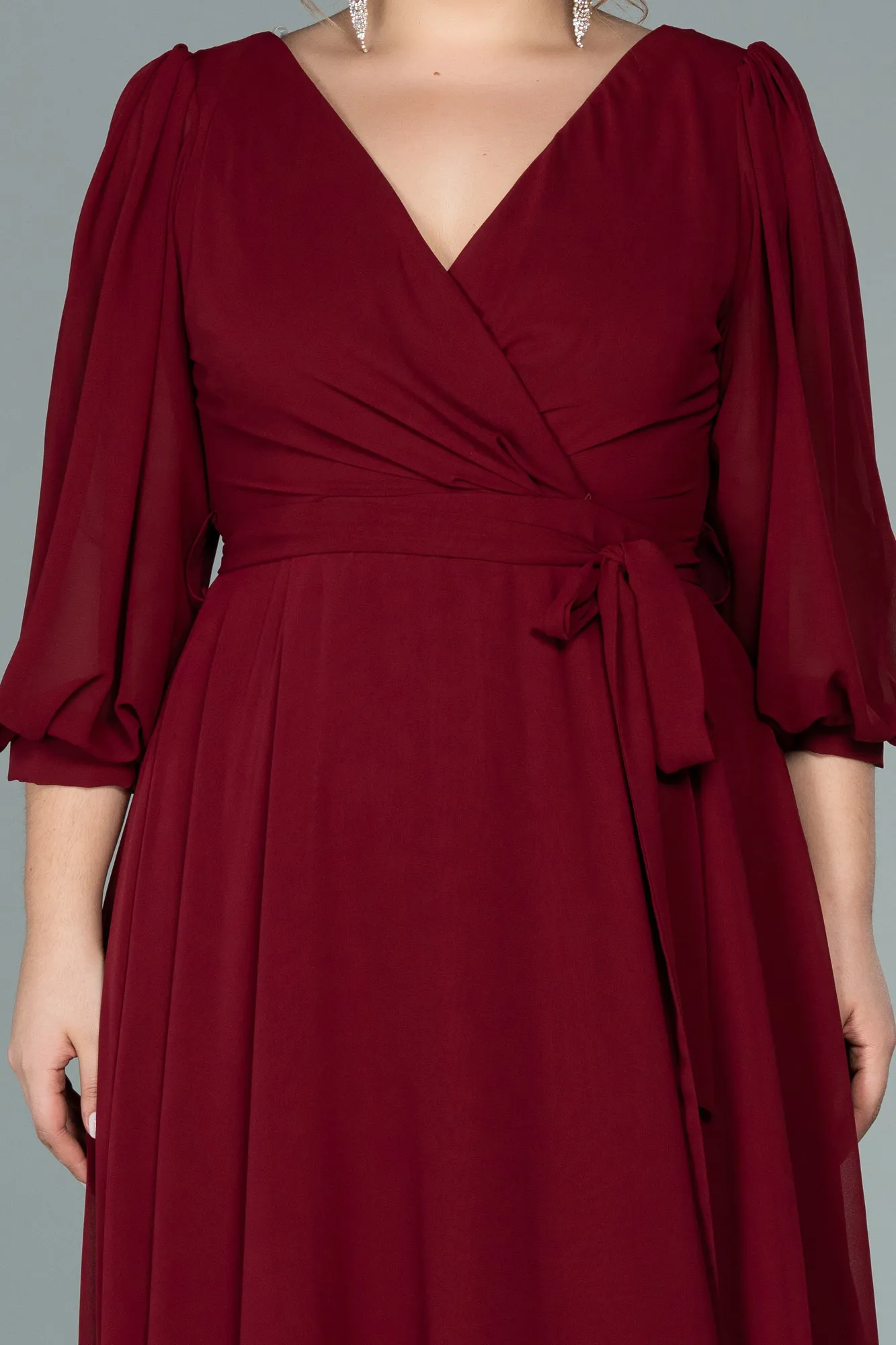 Burgundy-Midi Chiffon Oversized Evening Dress ABK1083