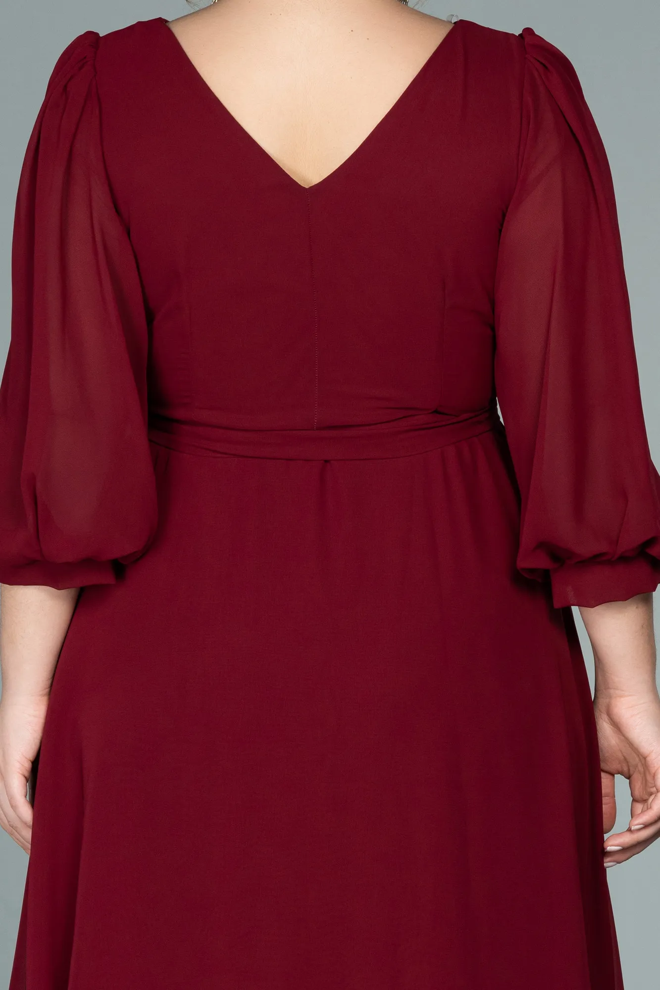 Burgundy-Midi Chiffon Oversized Evening Dress ABK1083