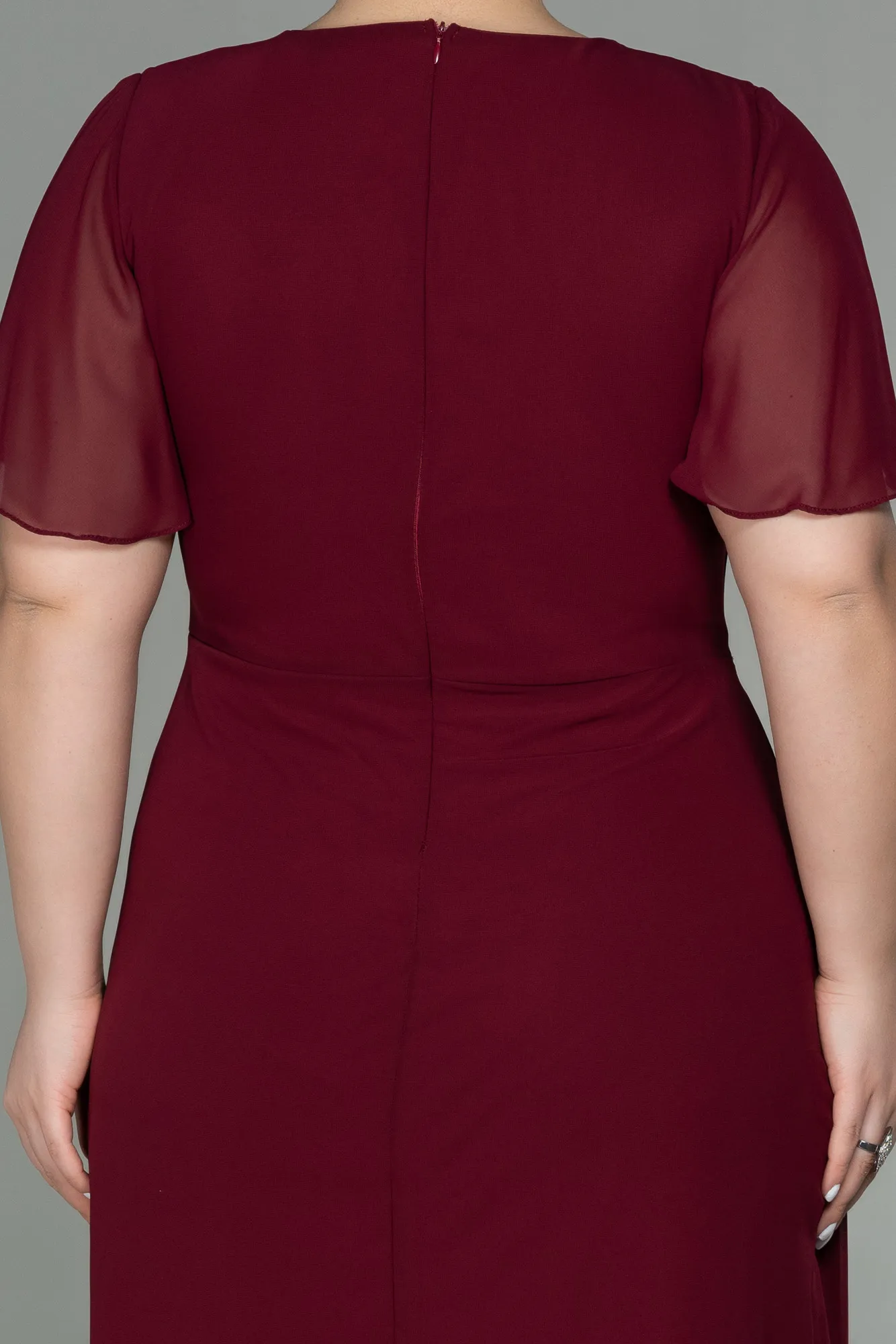 Burgundy-Midi Chiffon Plus Size Evening Dress ABK1660