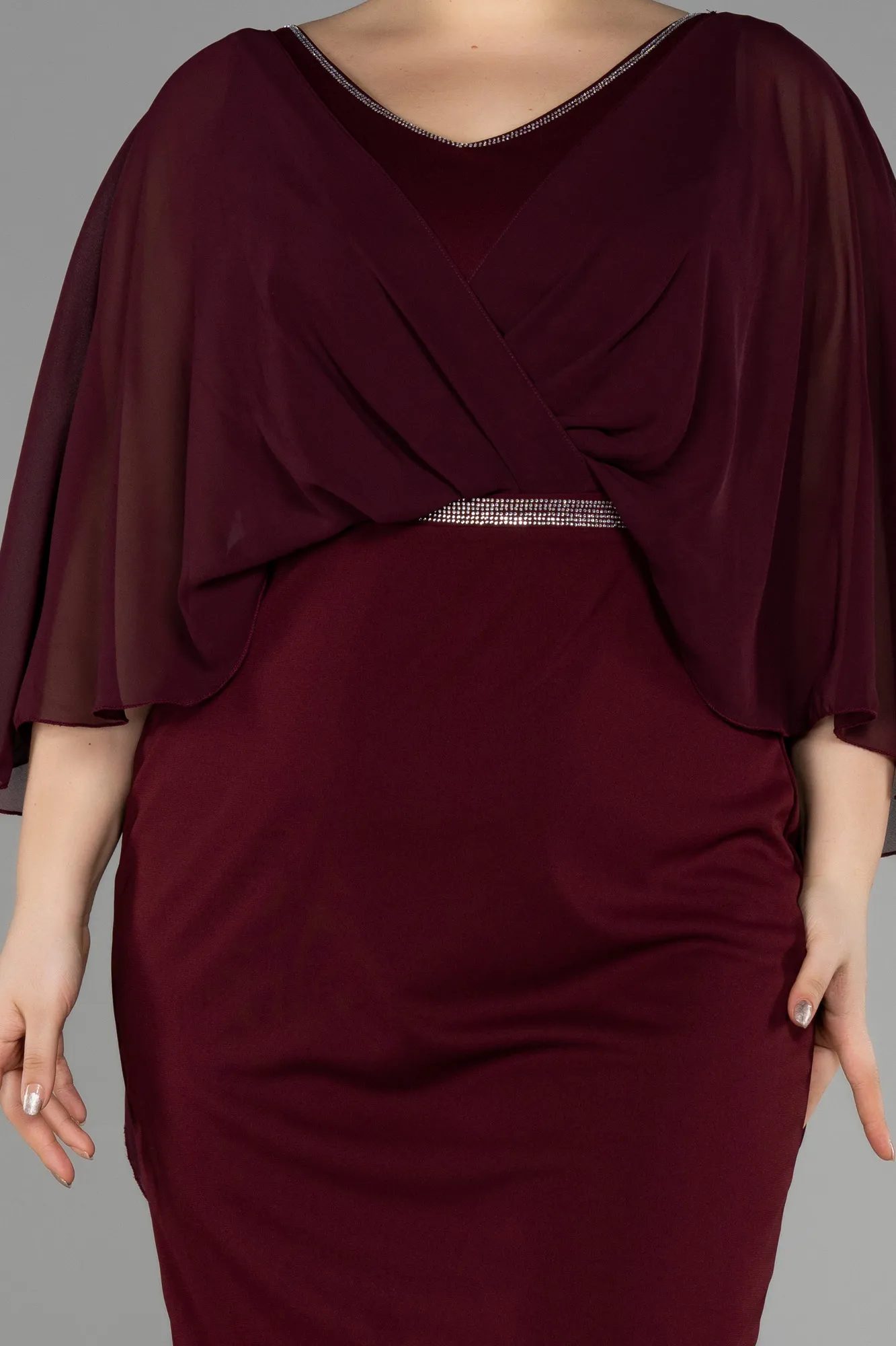 Burgundy-Midi Chiffon Plus Size Evening Dress ABK1924