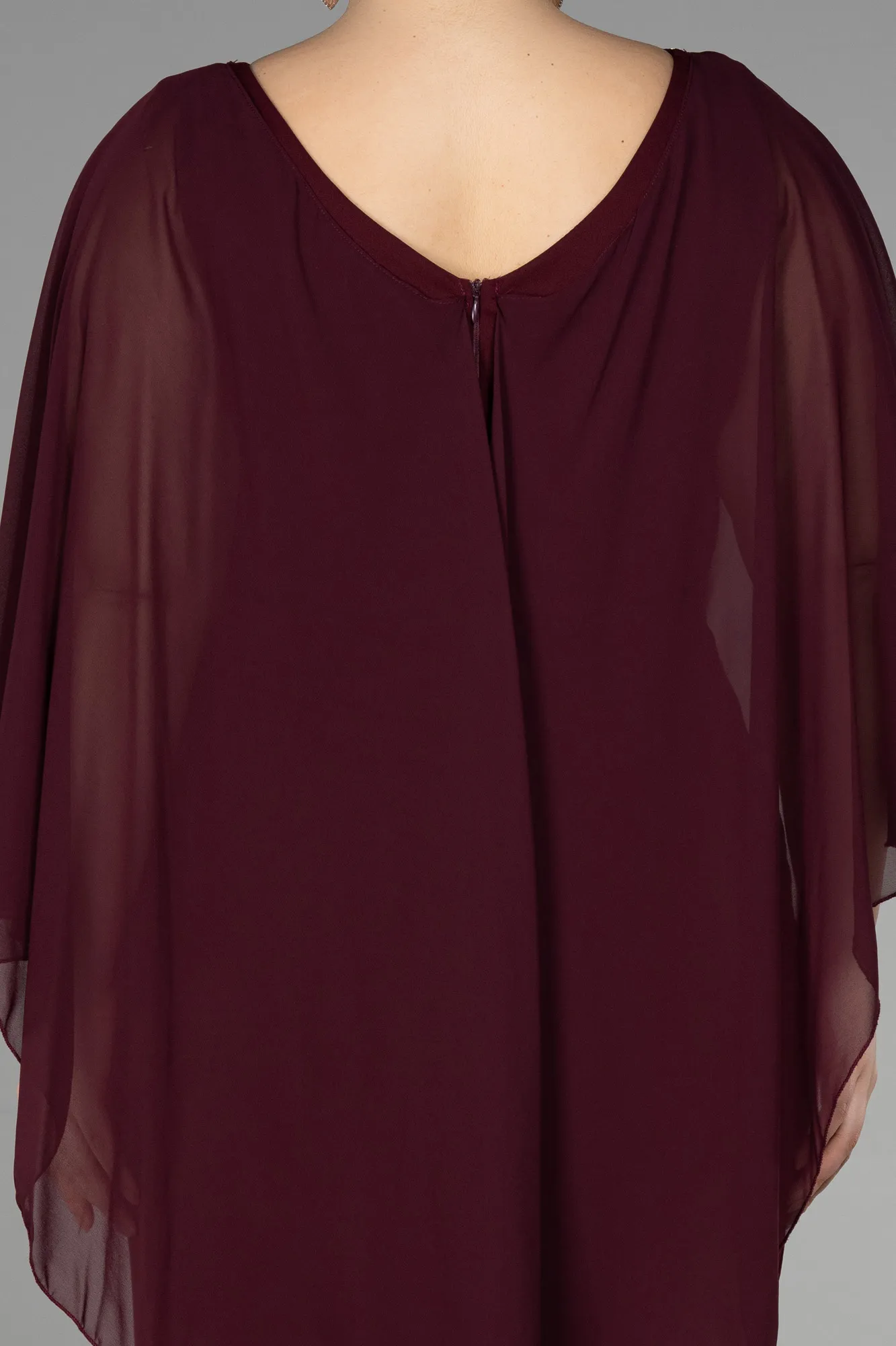 Burgundy-Midi Chiffon Plus Size Evening Dress ABK1924