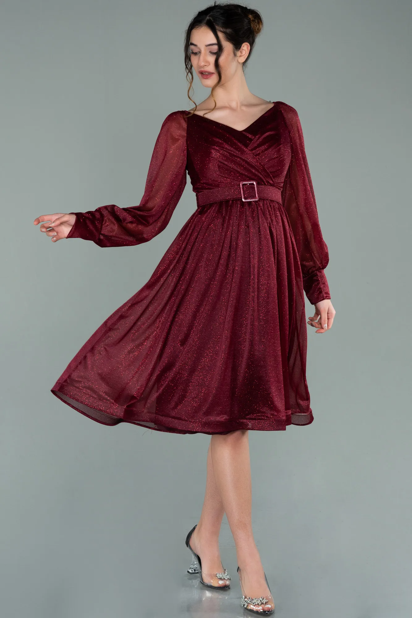 Burgundy-Midi Invitation Dress ABK1227