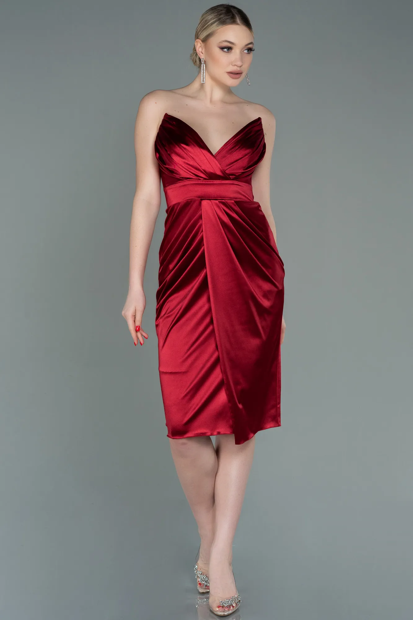 Burgundy-Midi Invitation Dress ABK1732