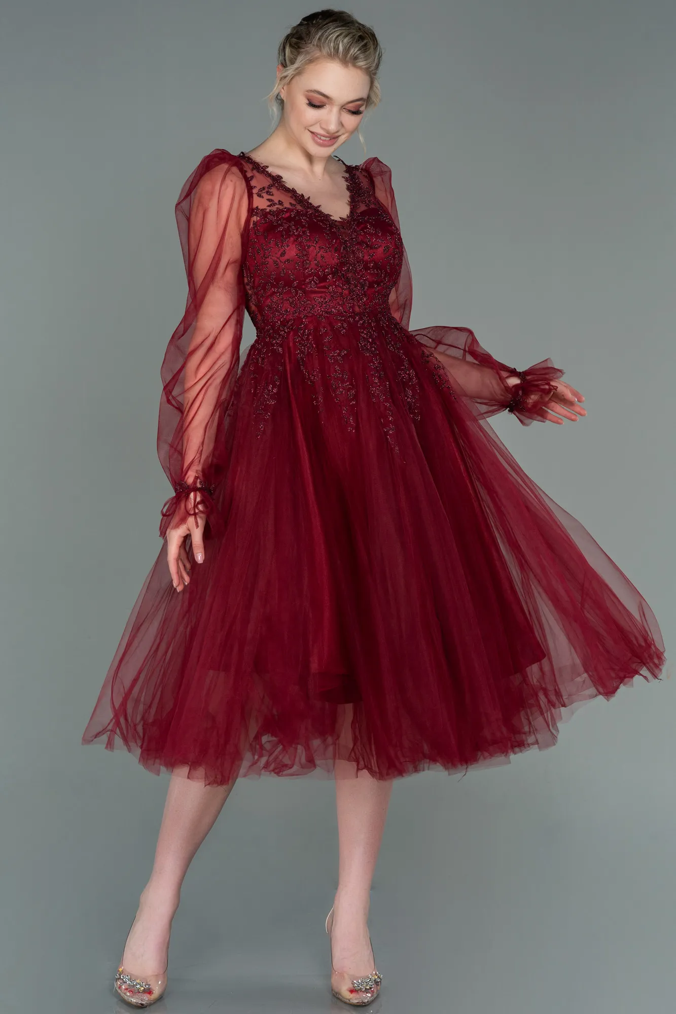 Burgundy-Midi Invitation Dress ABK1771