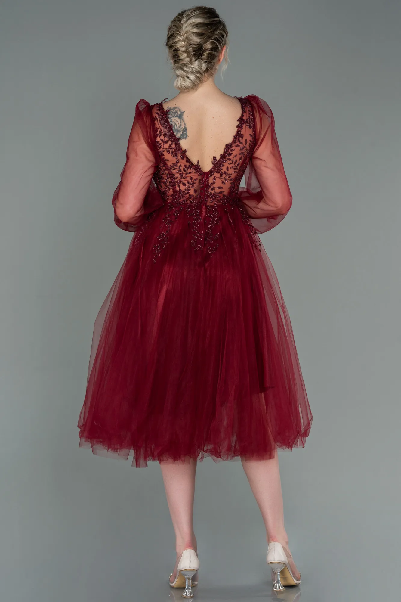 Burgundy-Midi Invitation Dress ABK1771