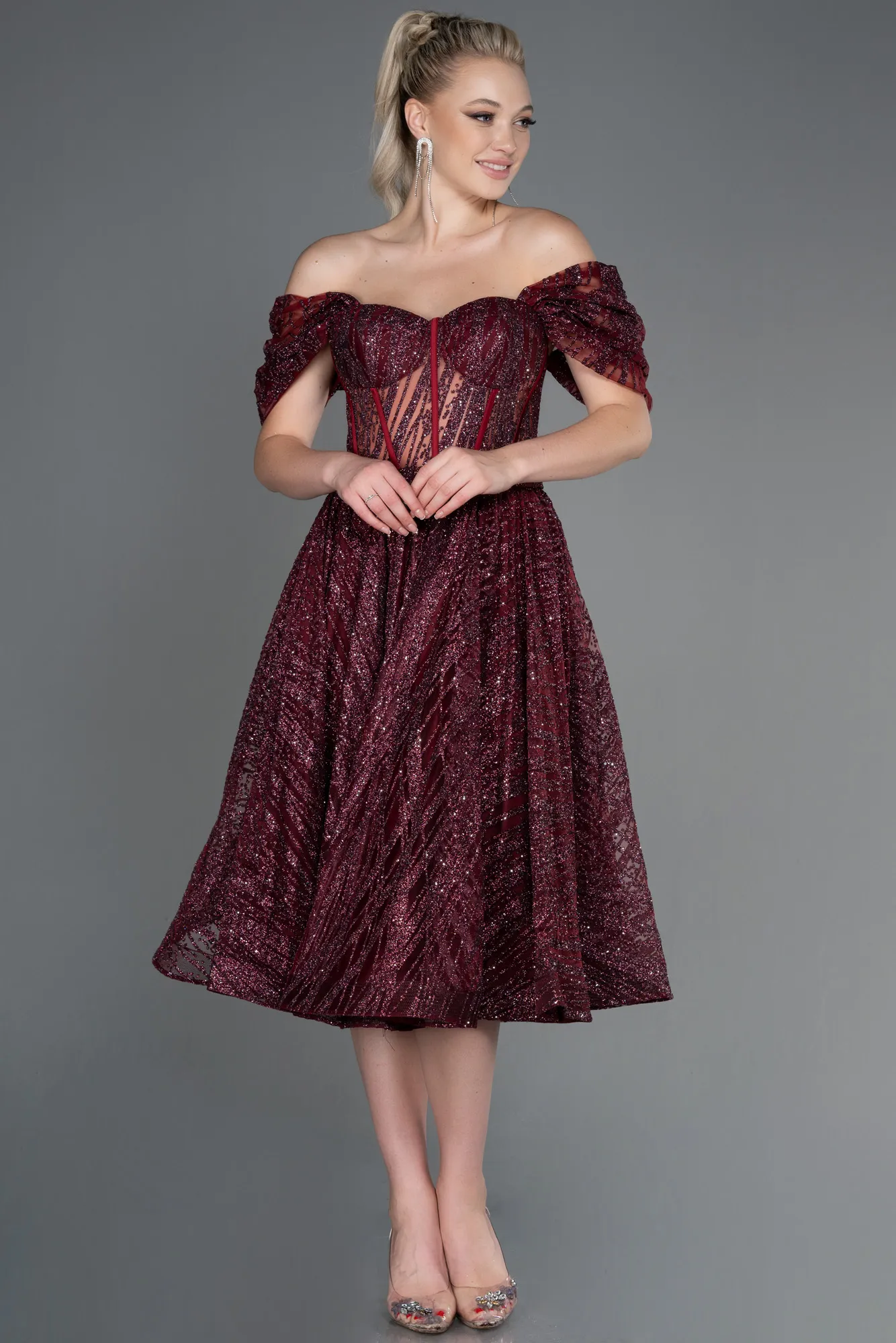 Burgundy-Midi Invitation Dress ABK1810