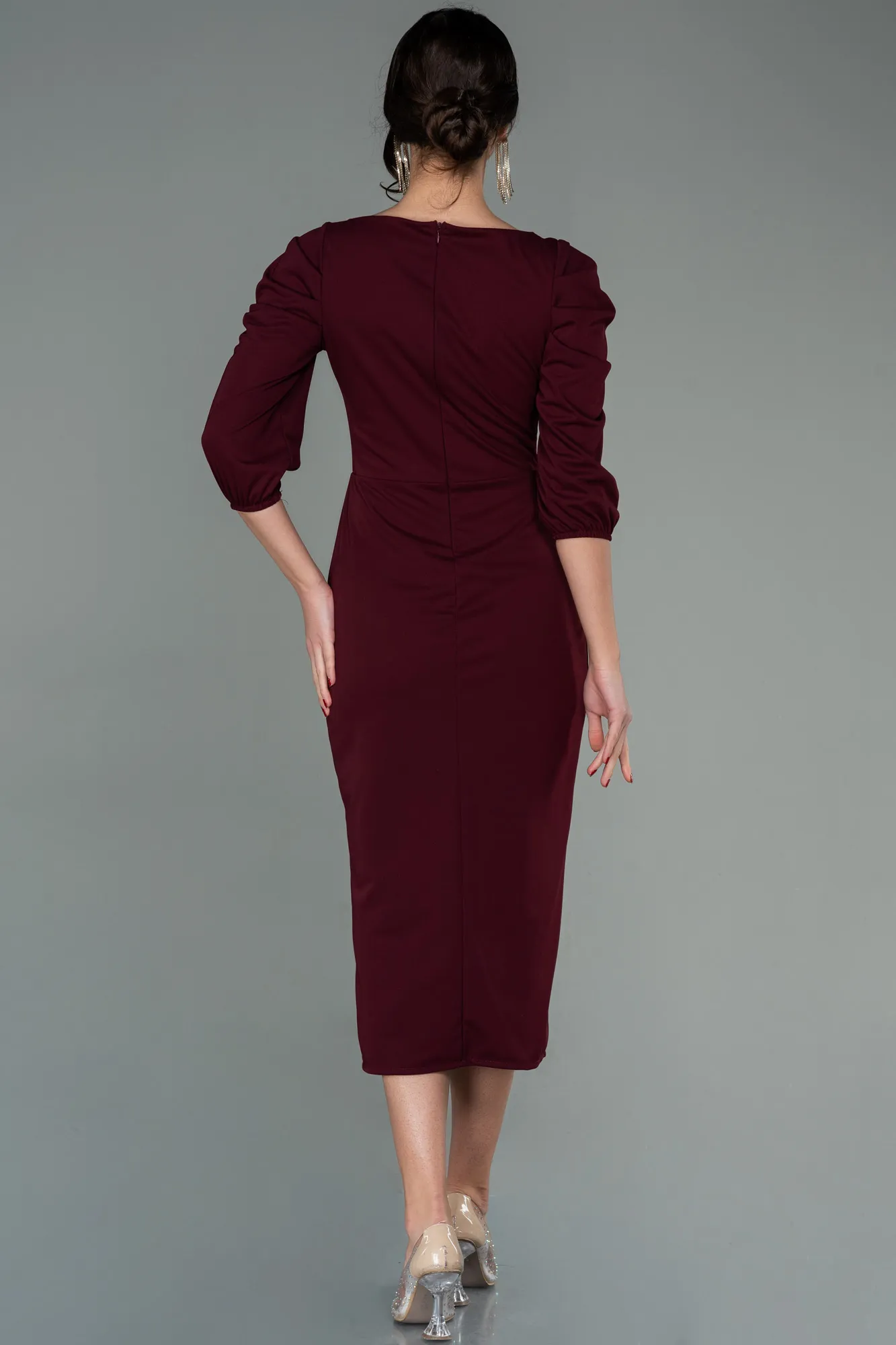 Burgundy-Midi Night Dress ABK1578