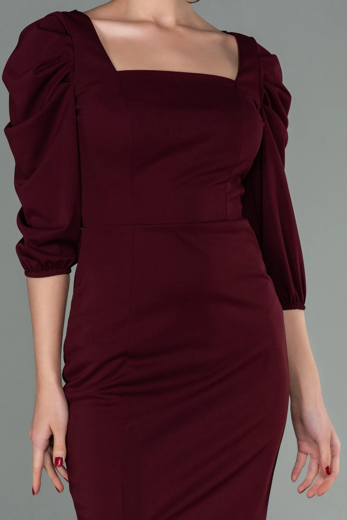 Burgundy-Midi Night Dress ABK1578