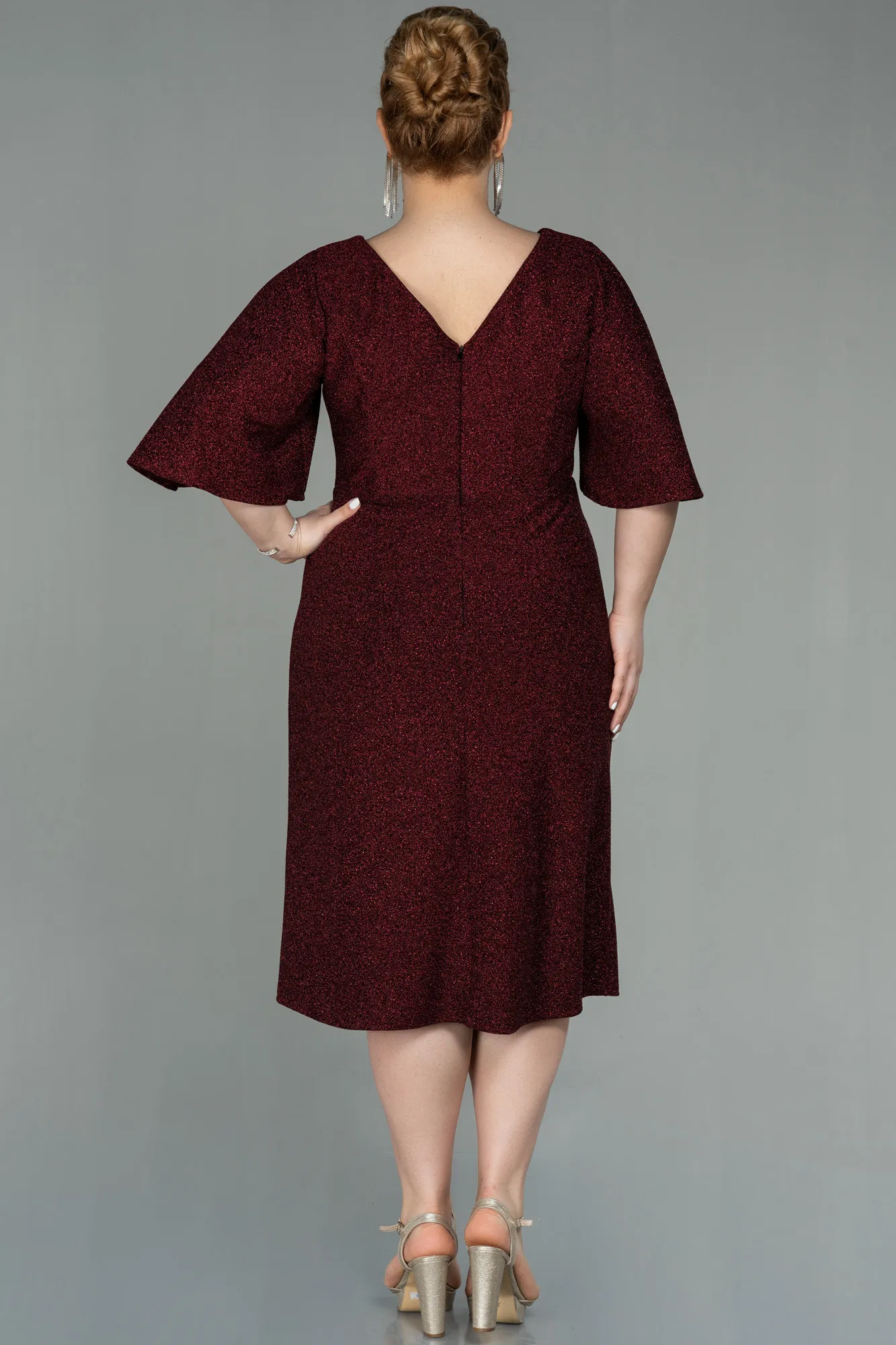 Burgundy-Midi Oversized Evening Dress ABK1625