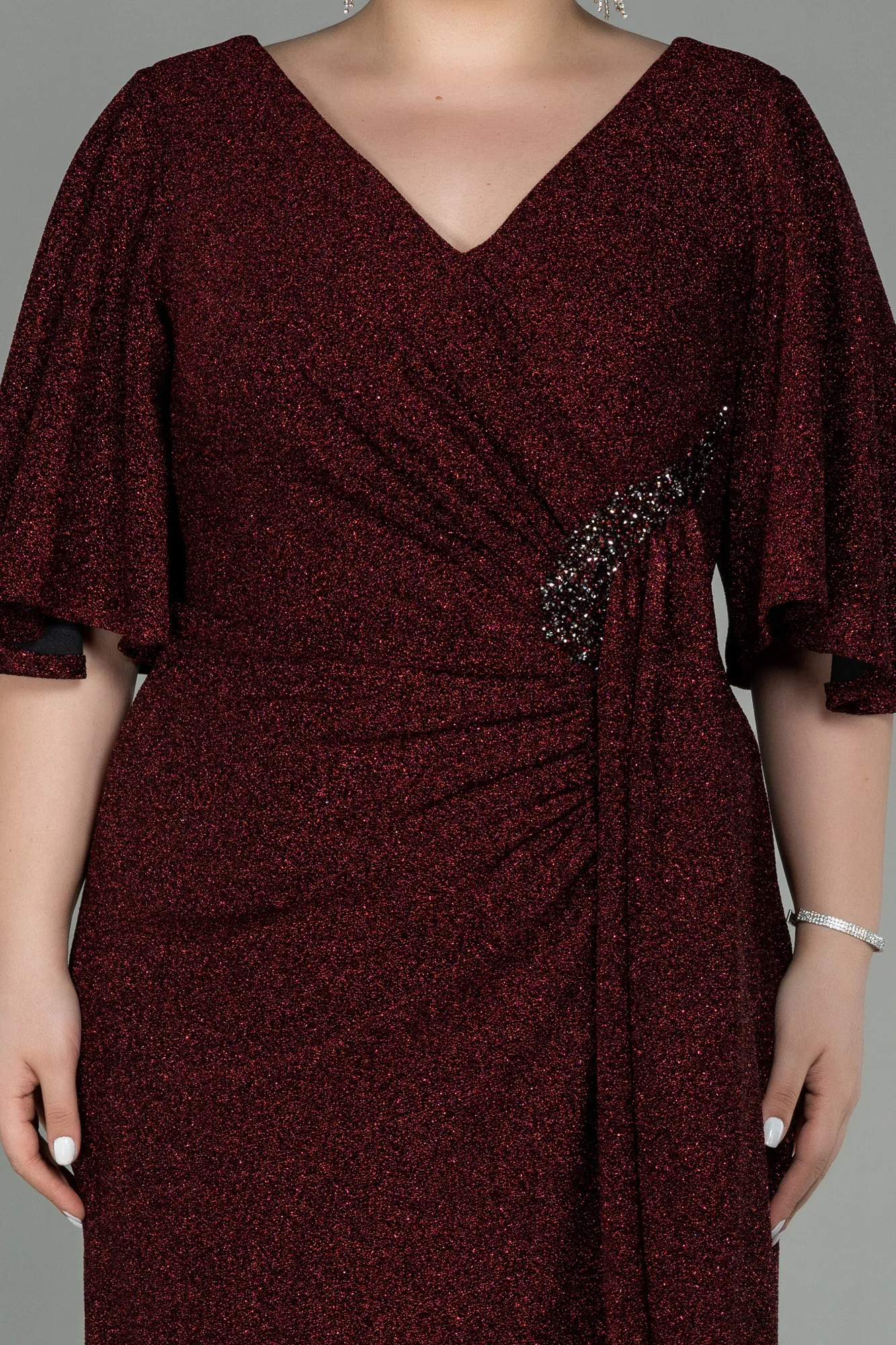 Burgundy-Midi Oversized Evening Dress ABK1625
