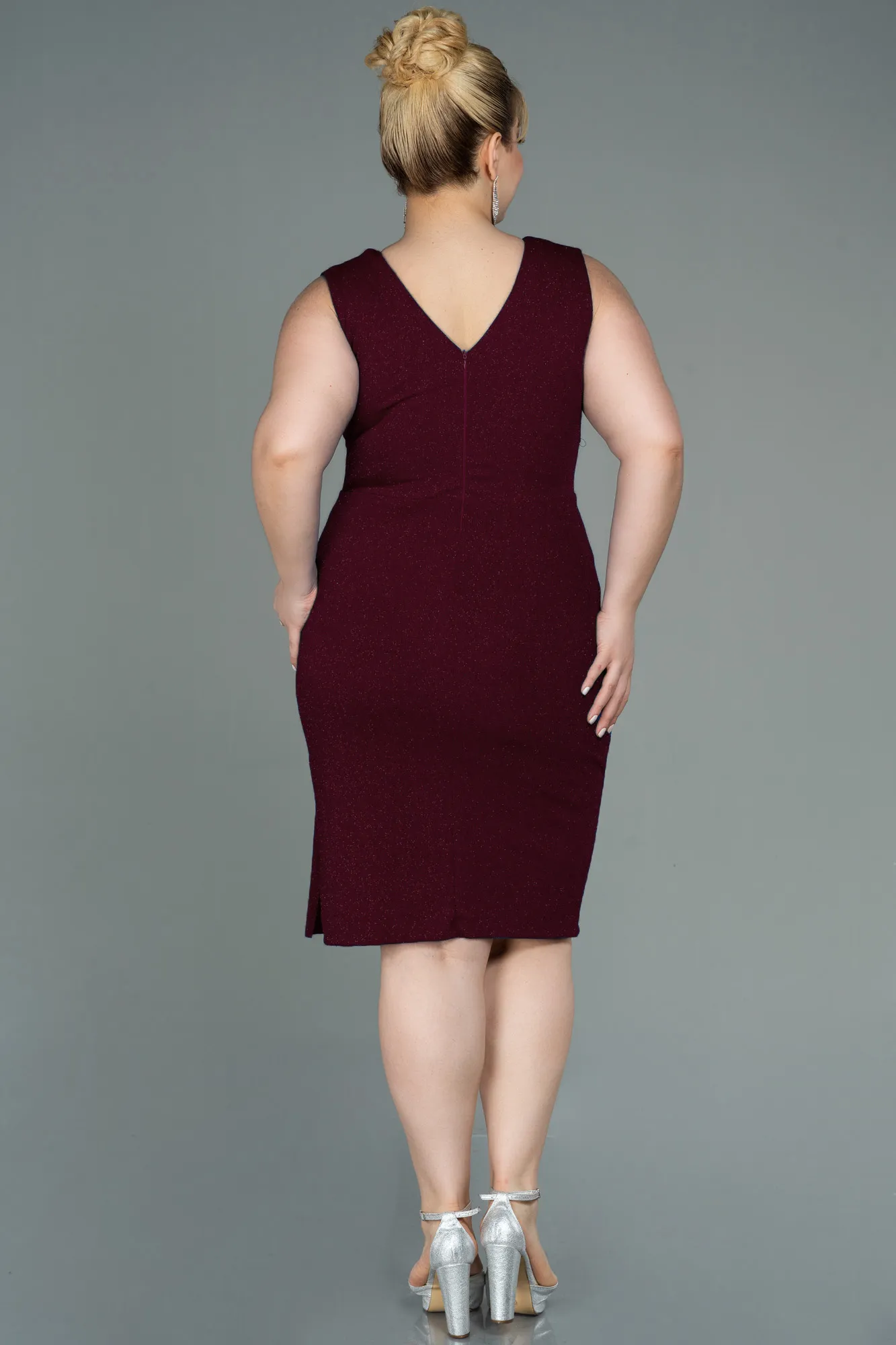 Burgundy-Midi Oversized Evening Dress ABK1752