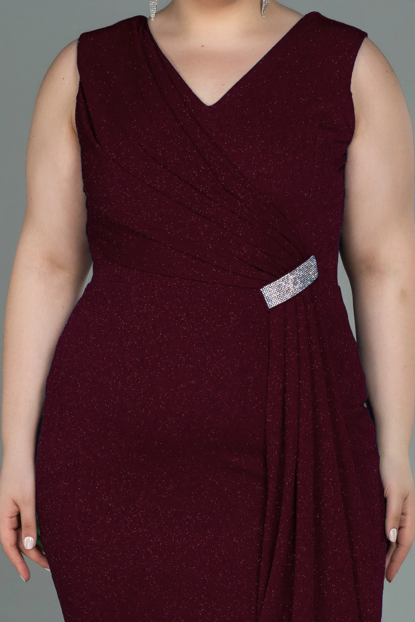 Burgundy-Midi Oversized Evening Dress ABK1752