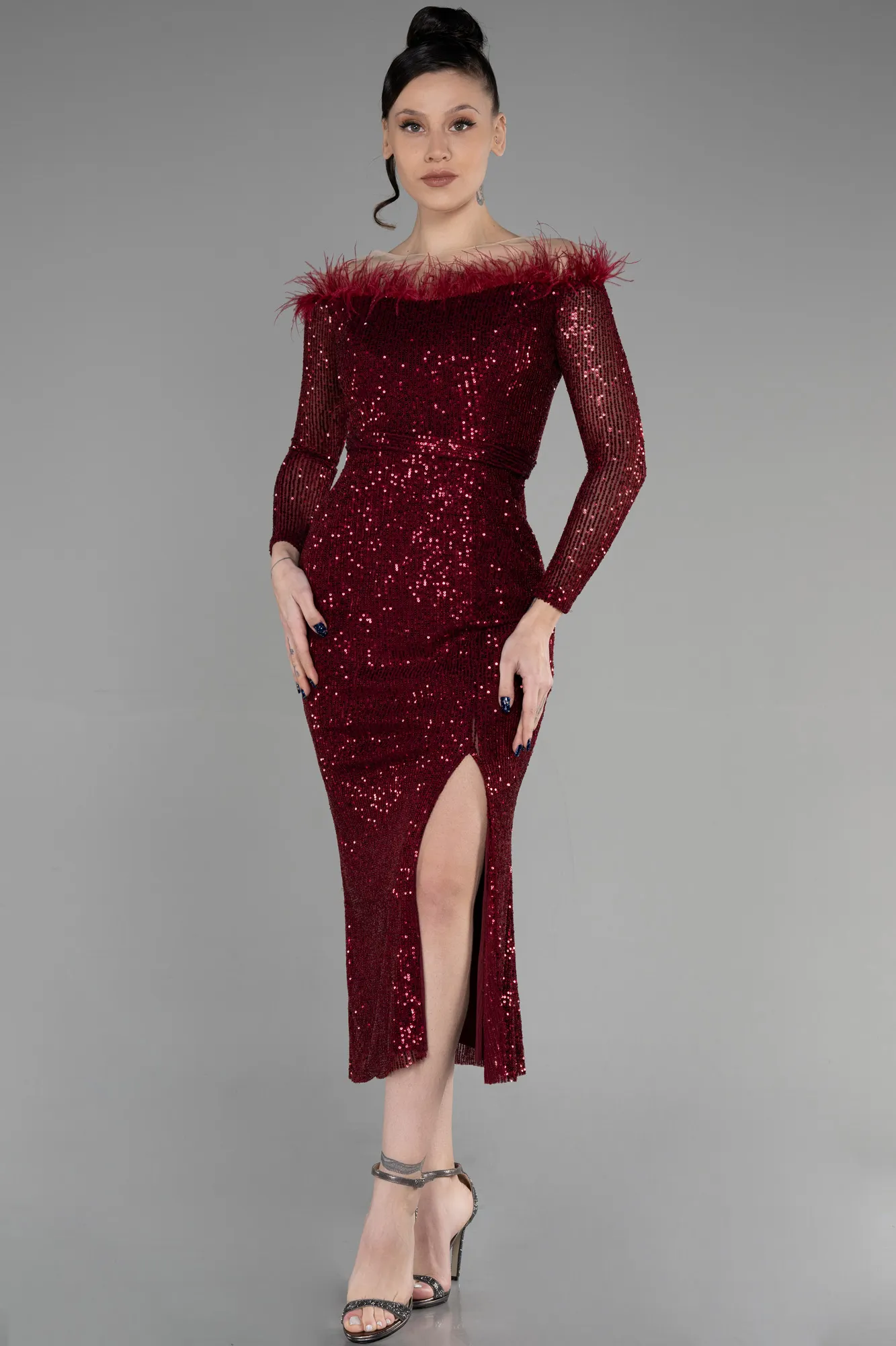 Burgundy-Midi Party Dress ABK1938