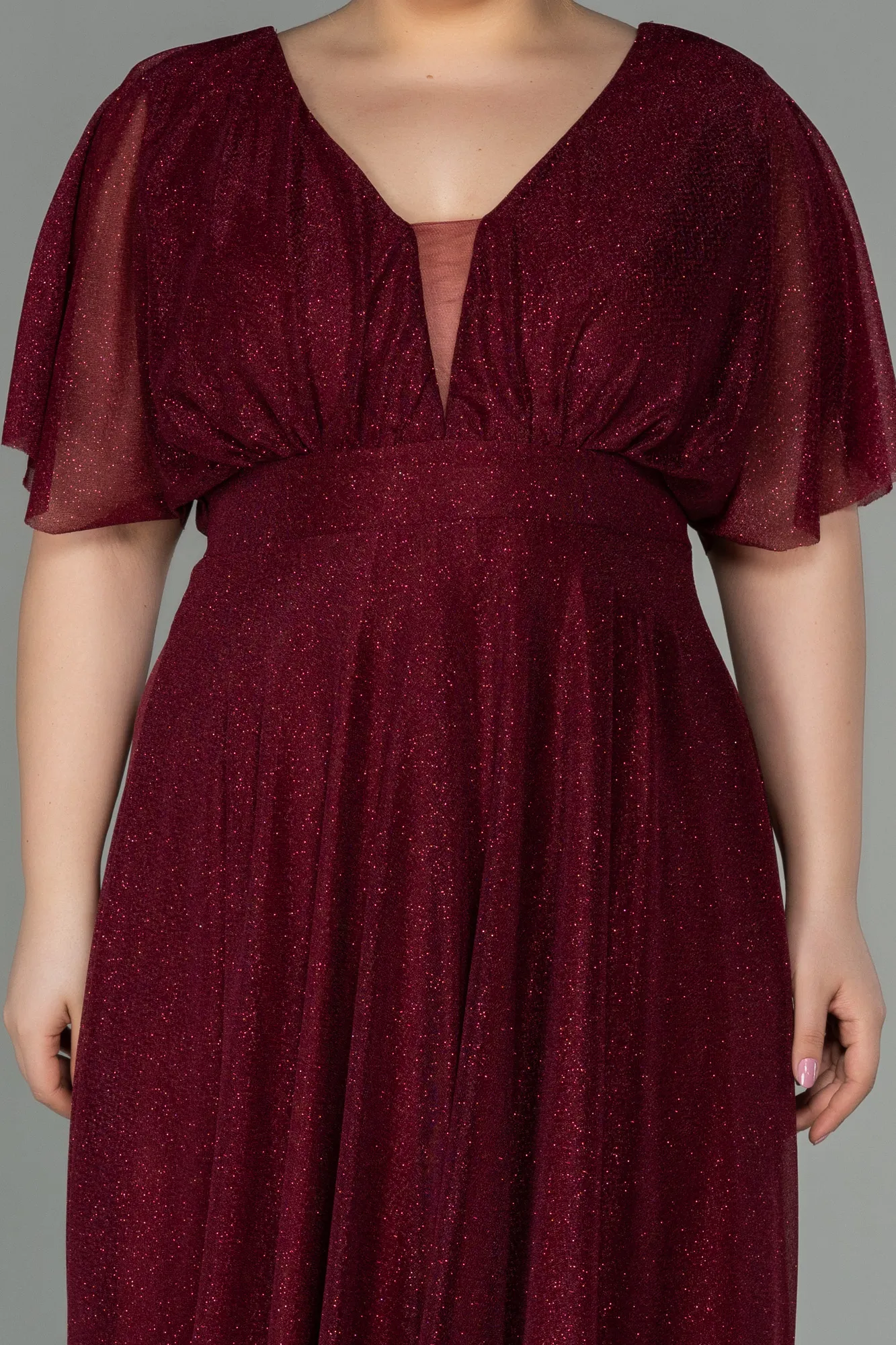 Burgundy-Midi Plus Size Evening Dress ABK1253