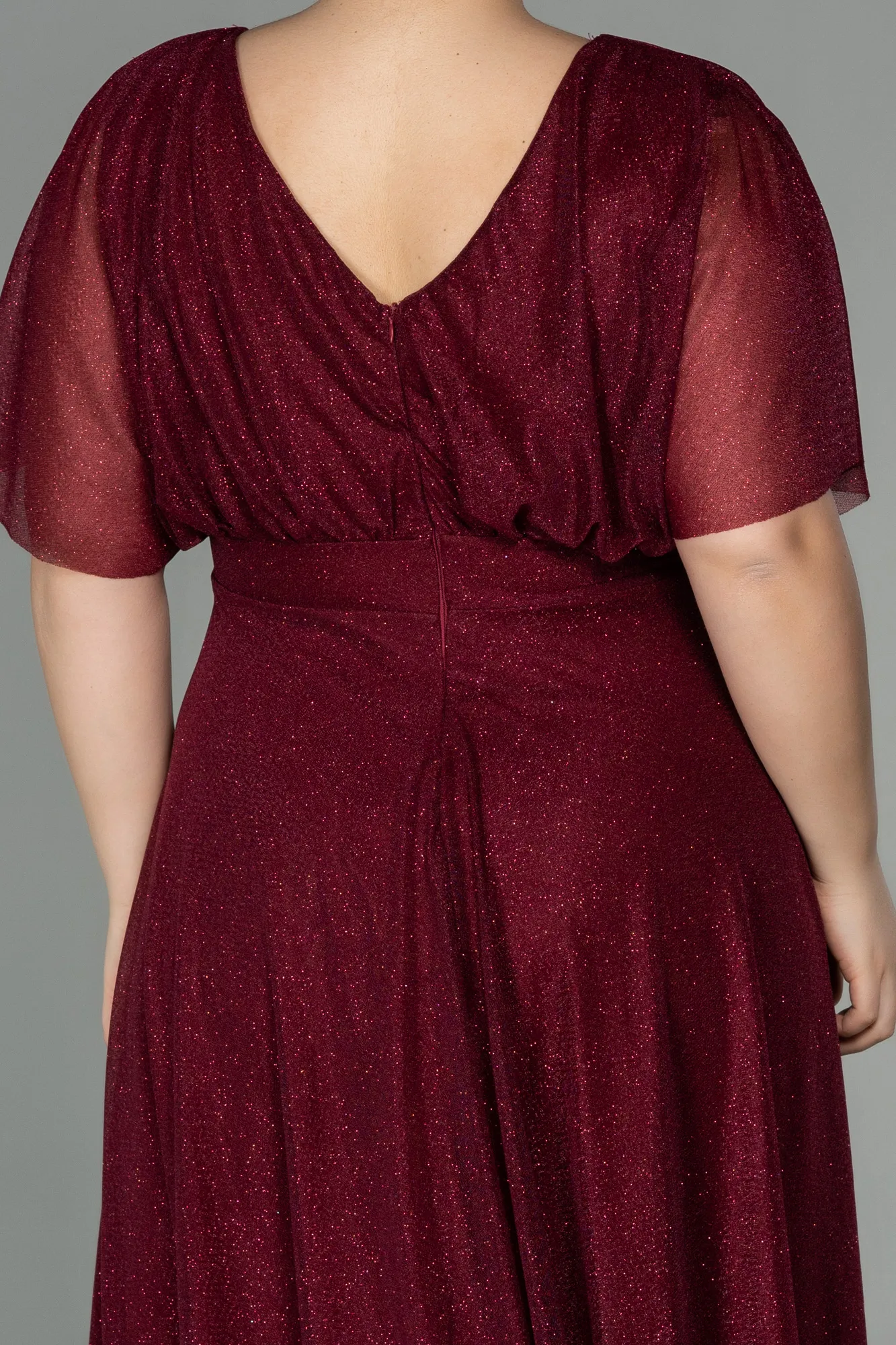 Burgundy-Midi Plus Size Evening Dress ABK1253