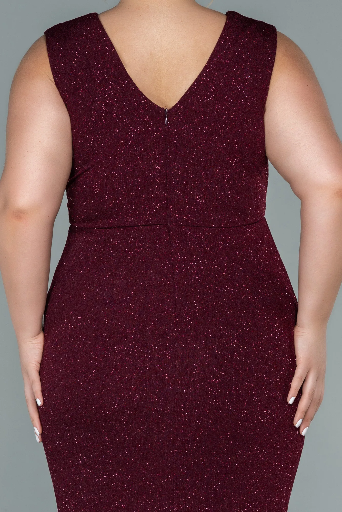 Burgundy-Midi Plus Size Evening Dress ABK1492
