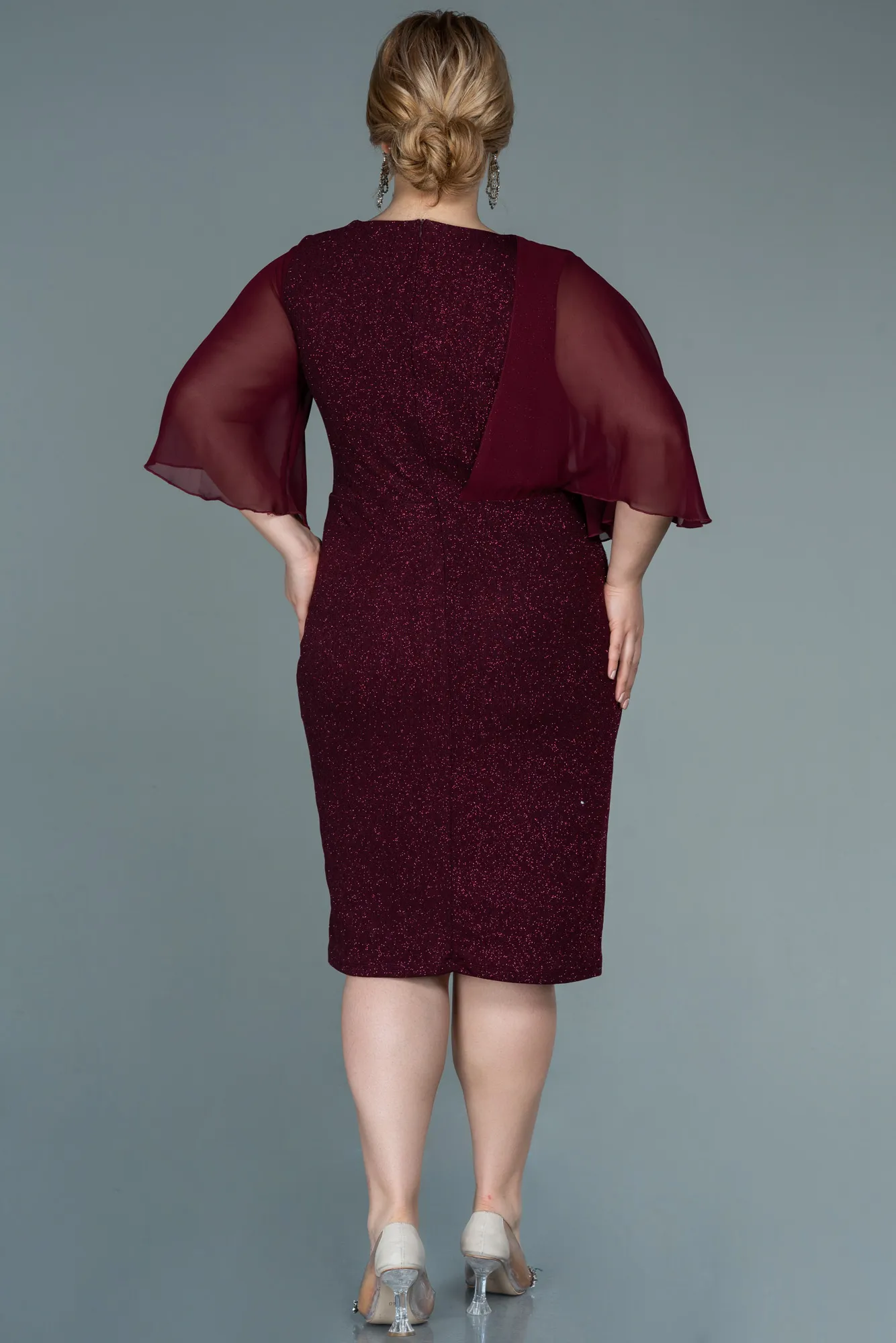 Burgundy-Midi Plus Size Evening Dress ABK1567