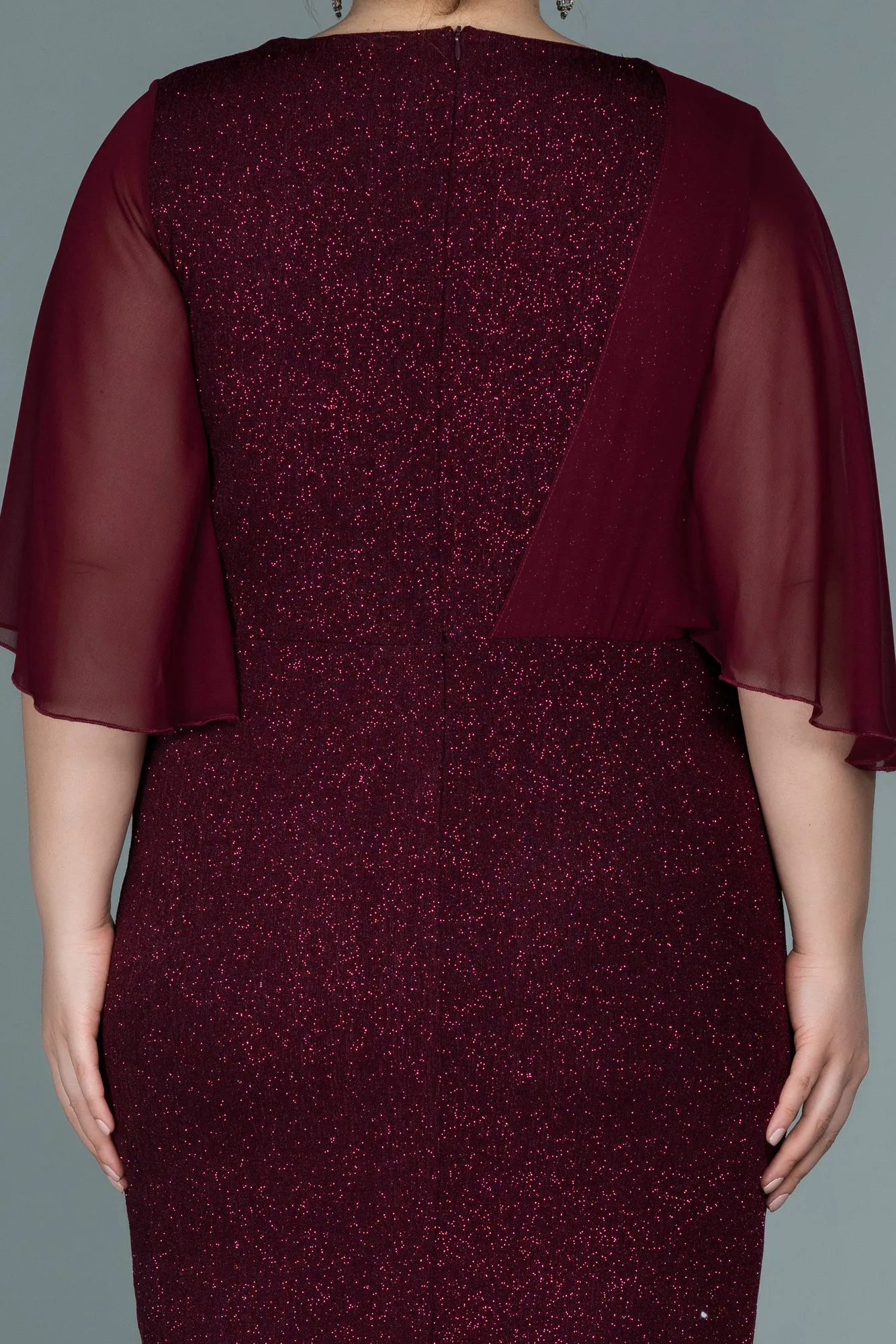 Burgundy-Midi Plus Size Evening Dress ABK1567