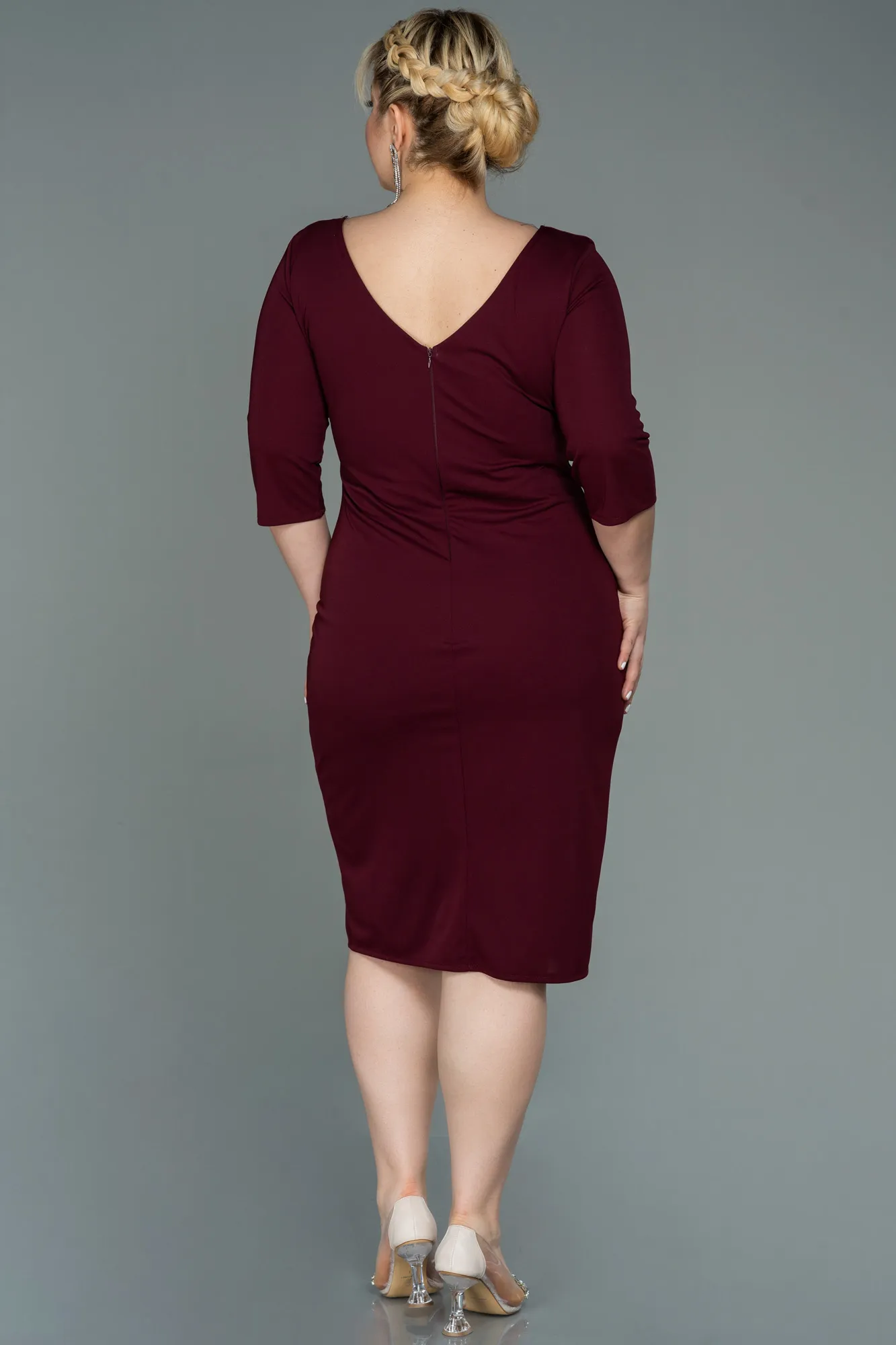 Burgundy-Midi Plus Size Evening Dress ABK1725