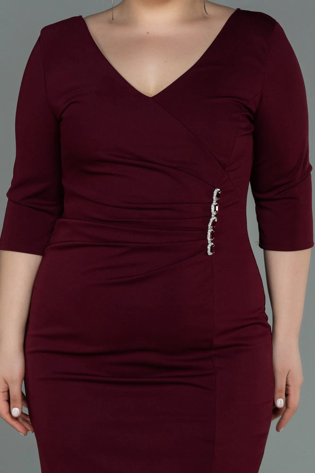 Burgundy-Midi Plus Size Evening Dress ABK1725
