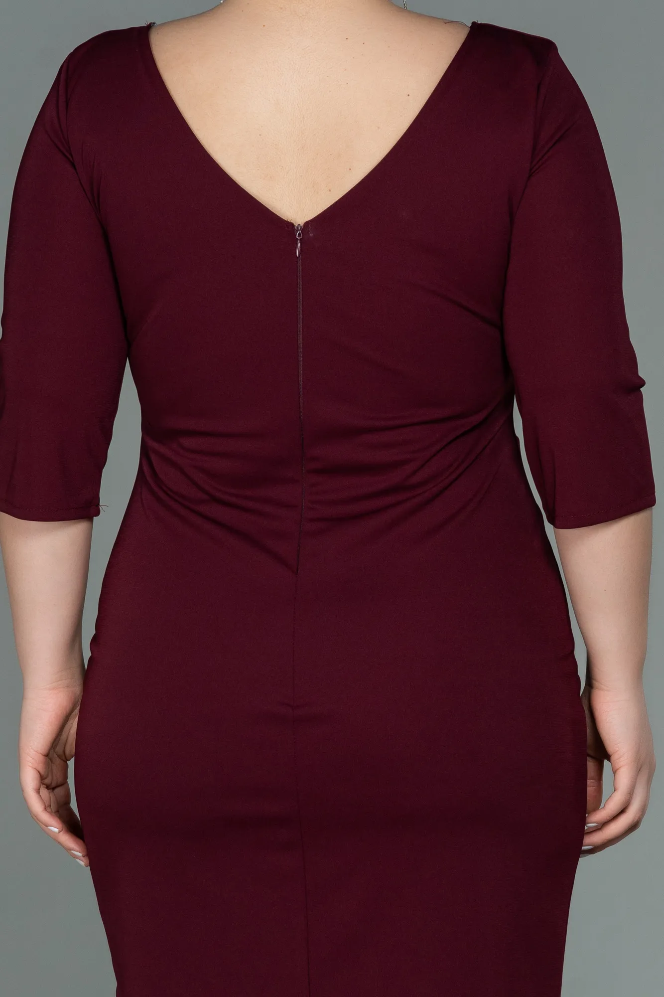 Burgundy-Midi Plus Size Evening Dress ABK1725