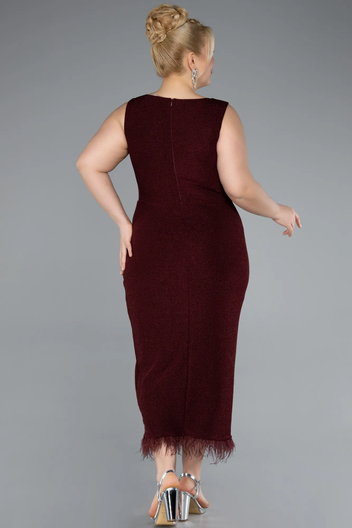 Burgundy-Midi Plus Size Evening Dress ABK2338