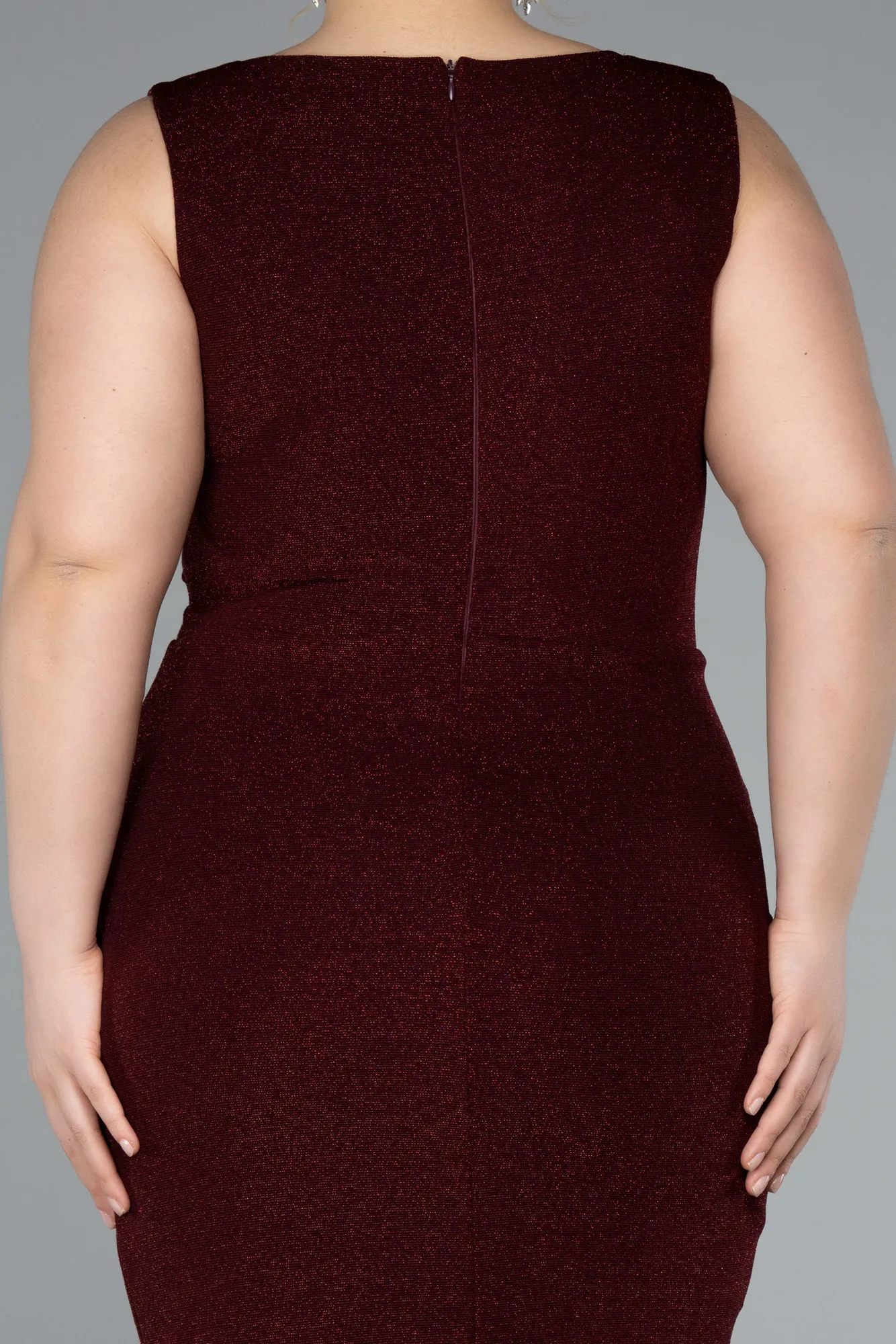 Burgundy-Midi Plus Size Evening Dress ABK2338