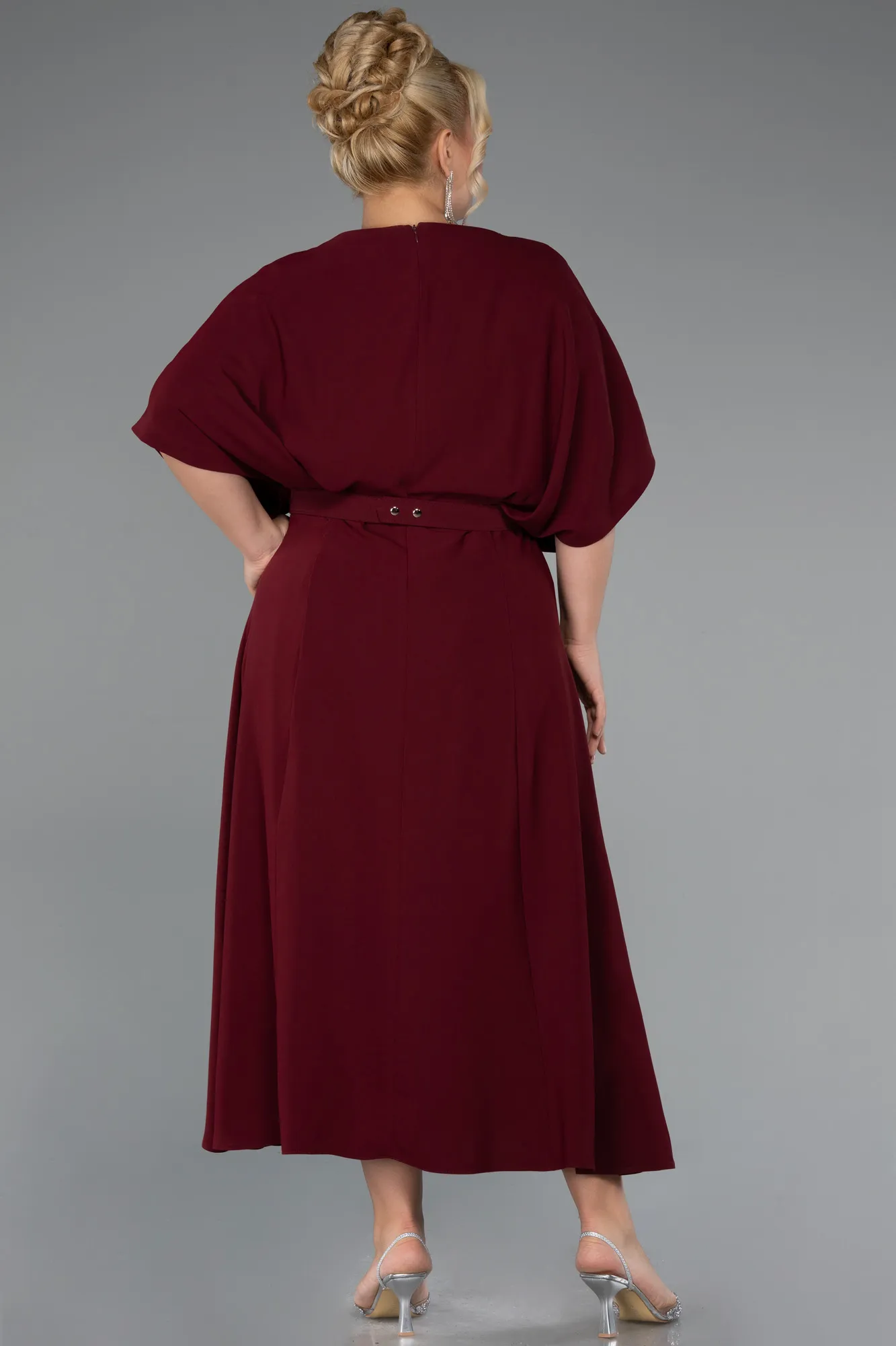 Burgundy-Midi Plus Size Evening Gown ABK2447