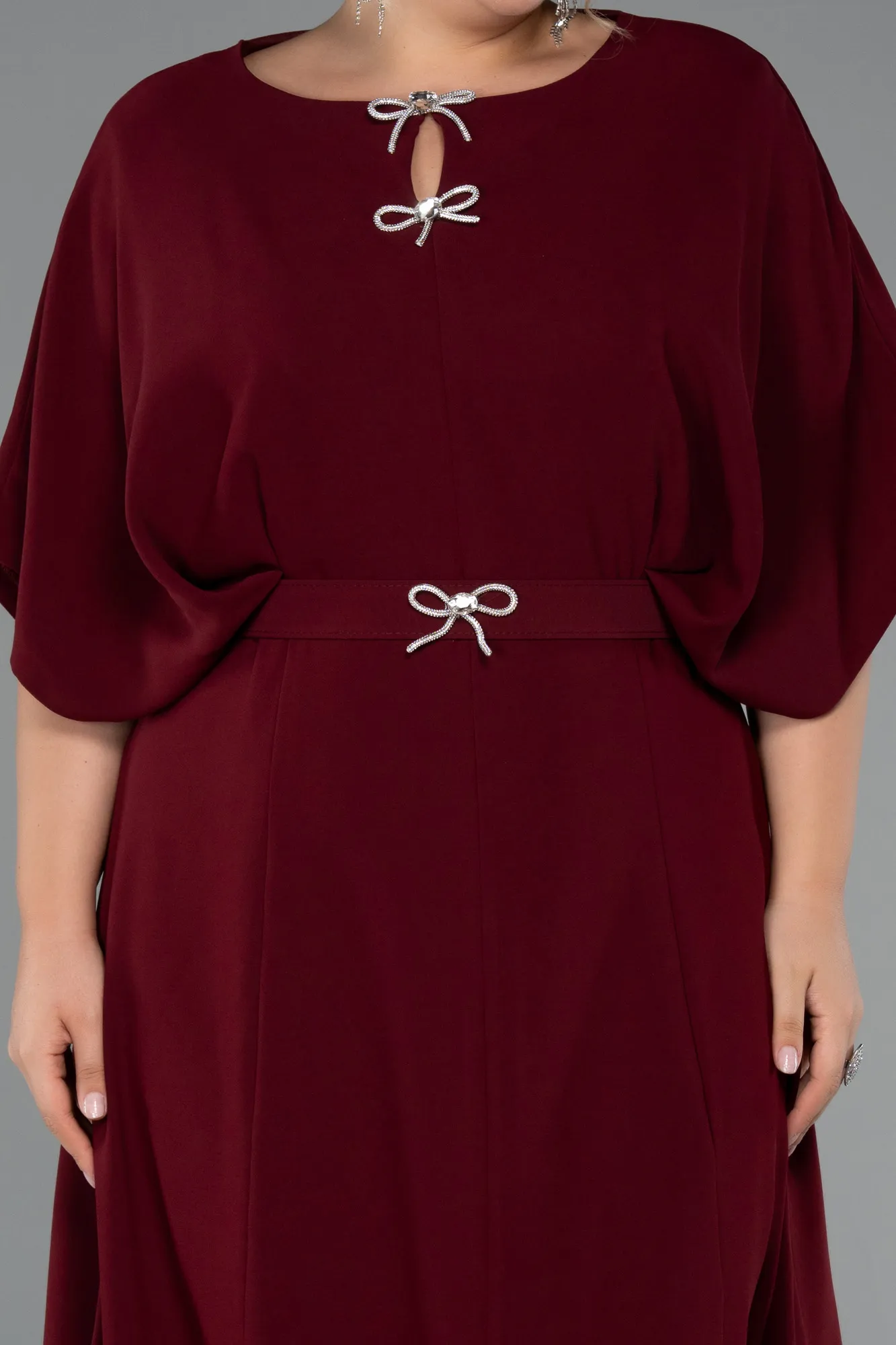 Burgundy-Midi Plus Size Evening Gown ABK2447
