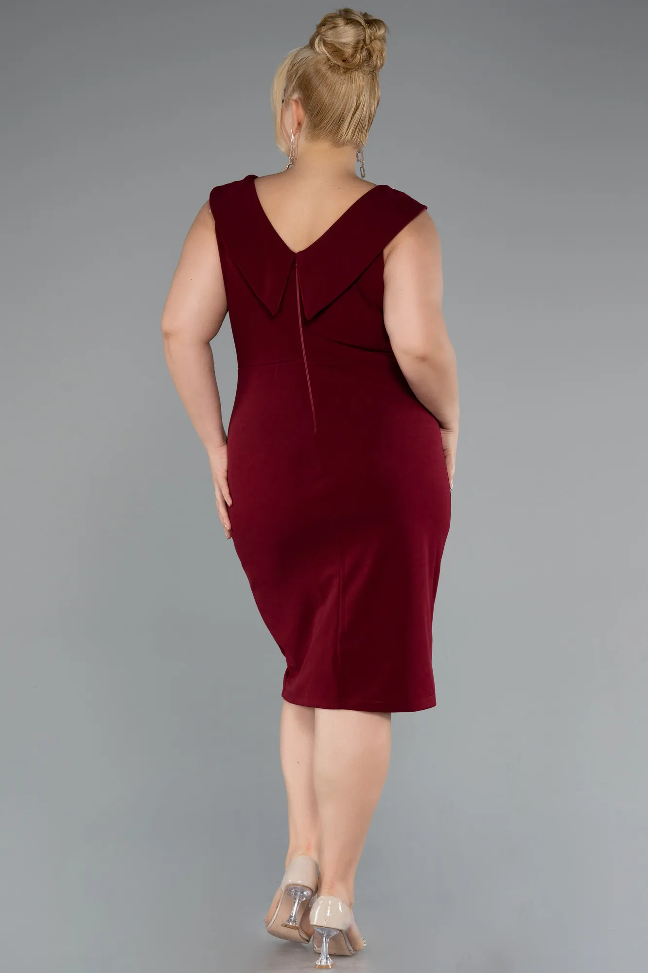 Burgundy-Midi Plus Size Party Dress ABK2422