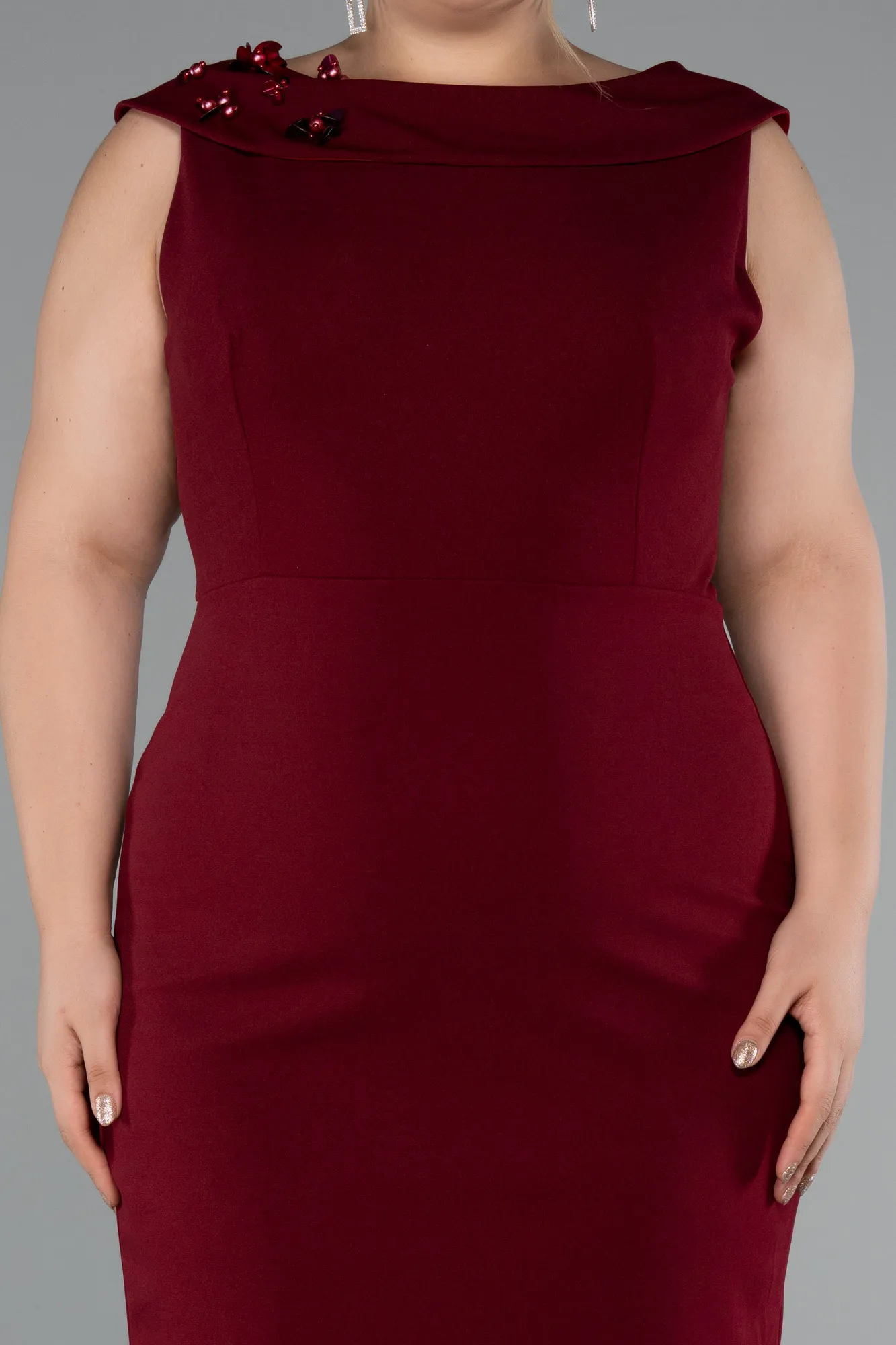 Burgundy-Midi Plus Size Party Dress ABK2422