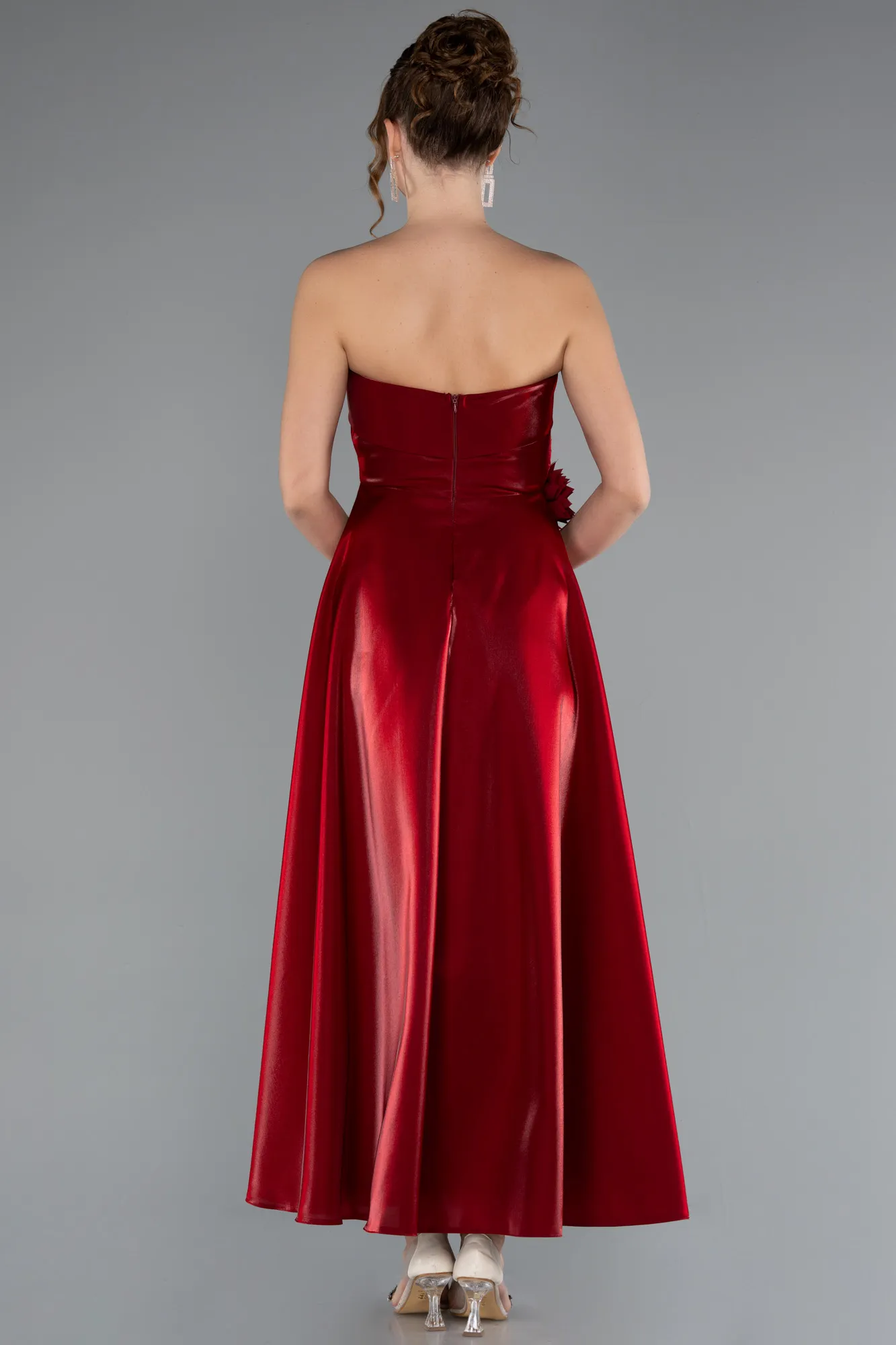 Burgundy-Midi Satin Cocktail Dress ABK2363