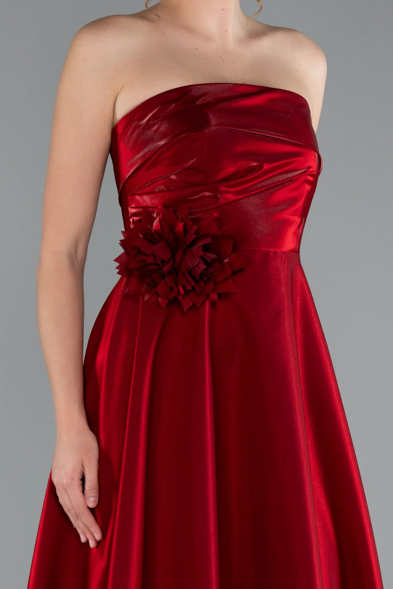 Burgundy-Midi Satin Cocktail Dress ABK2363
