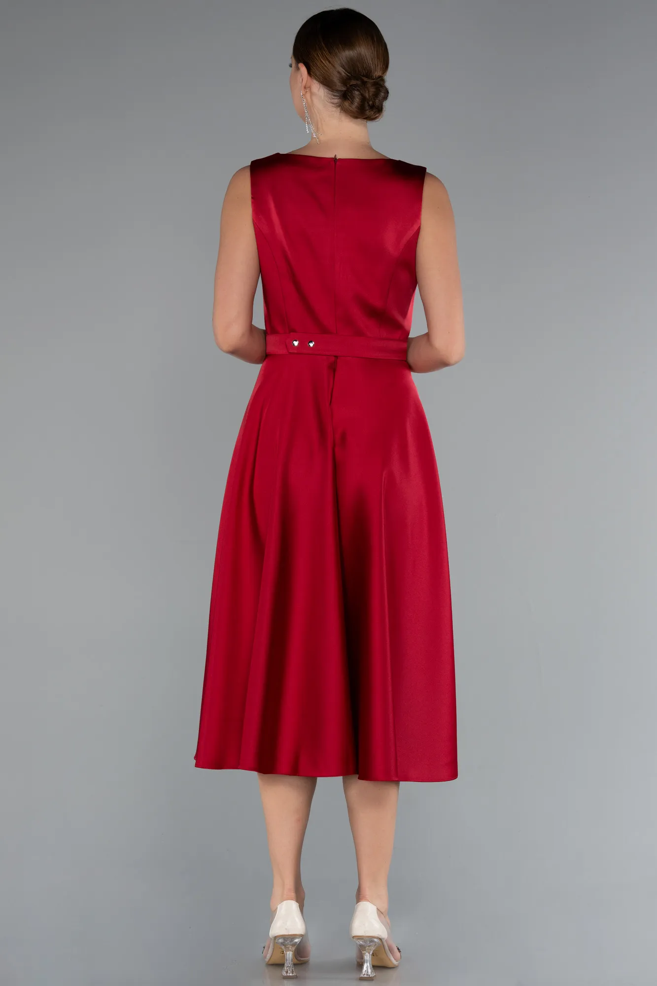 Burgundy-Midi Satin Cocktail Dress ABK2375