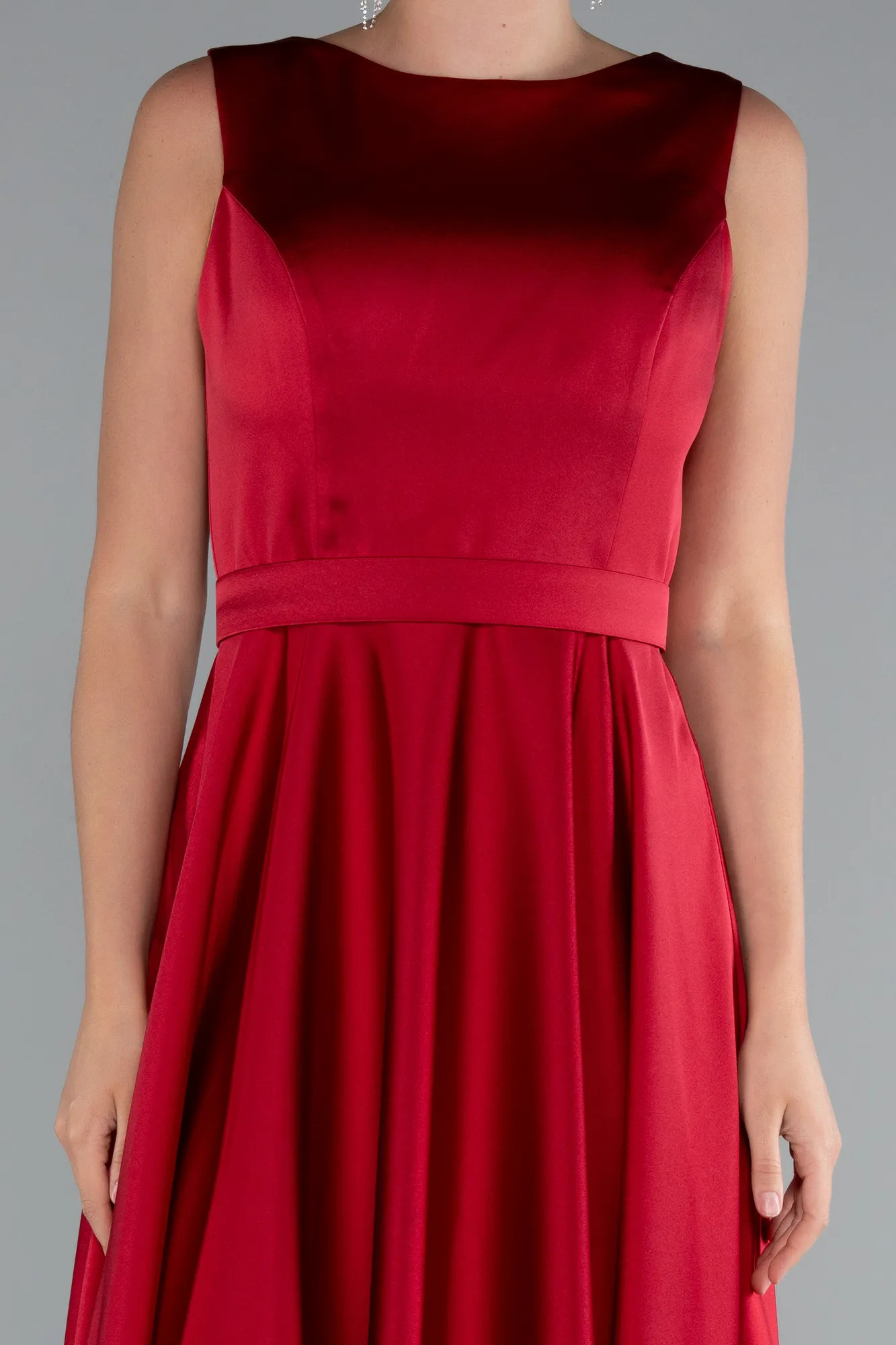 Burgundy-Midi Satin Cocktail Dress ABK2375