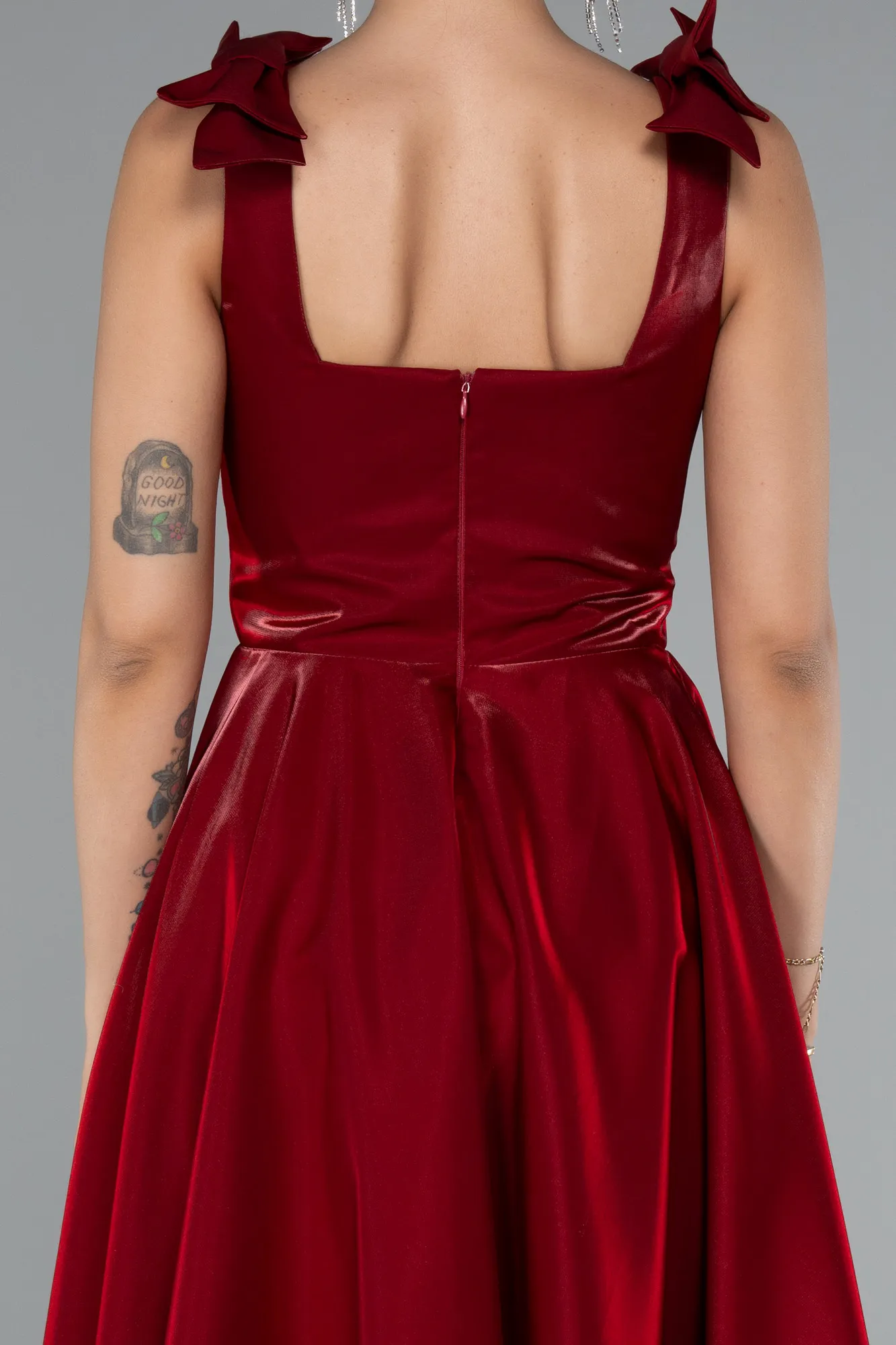 Burgundy-Midi Satin Cocktail Dress ABK2388
