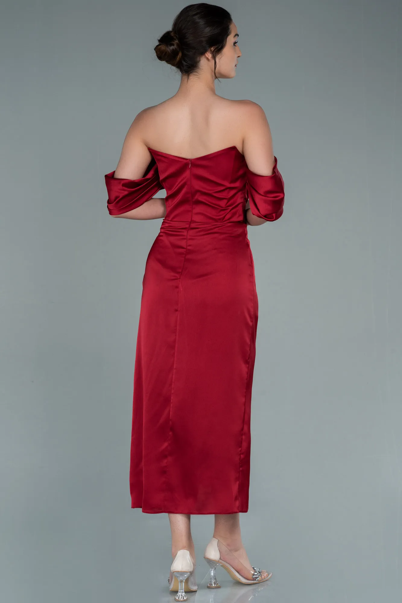 Burgundy-Midi Satin Invitation Dress ABK1404