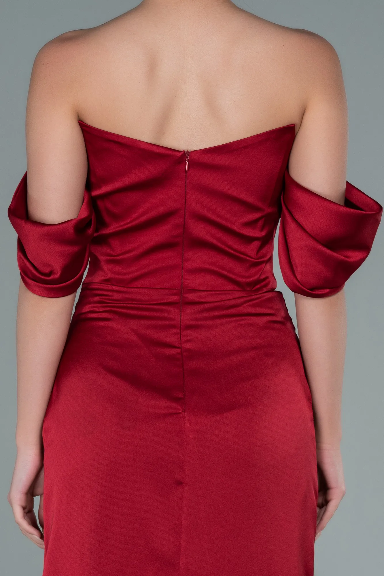 Burgundy-Midi Satin Invitation Dress ABK1404