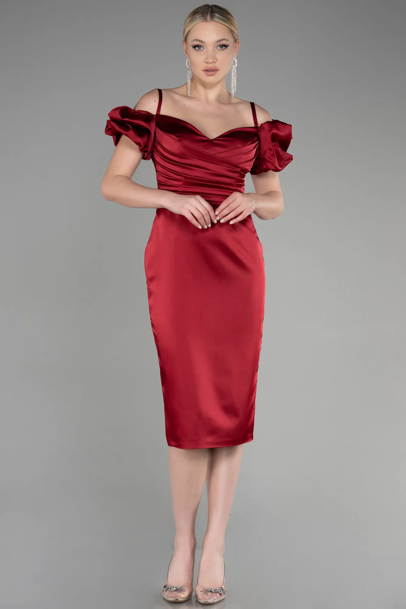 Burgundy-Midi Satin Invitation Dress ABK1922